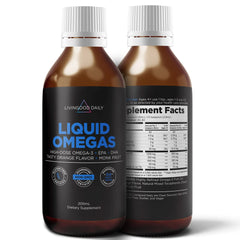 Livingood Daily Liquid Omega-3 clean ingredients symbol emphasizes purity.
