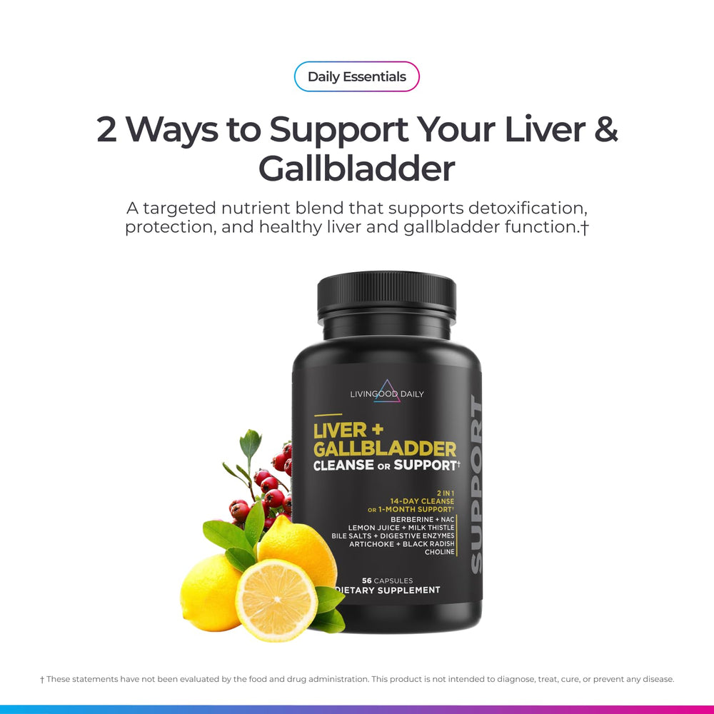 Livingood Daily Liver Cleanse capsules in an amber bottle for digestion support.
