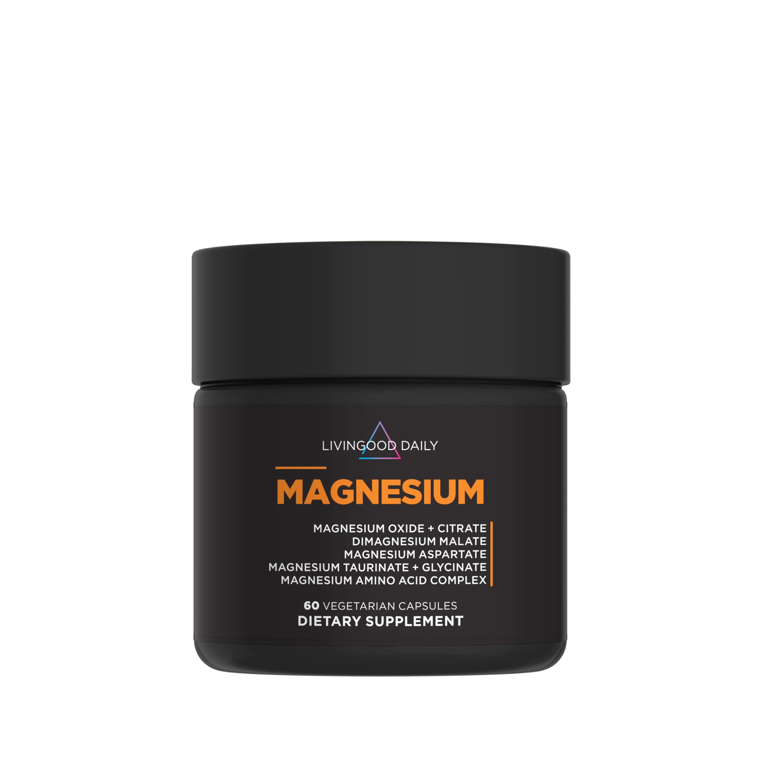 Livingood Daily magnesium bottle front view for daily wellness and heart support.