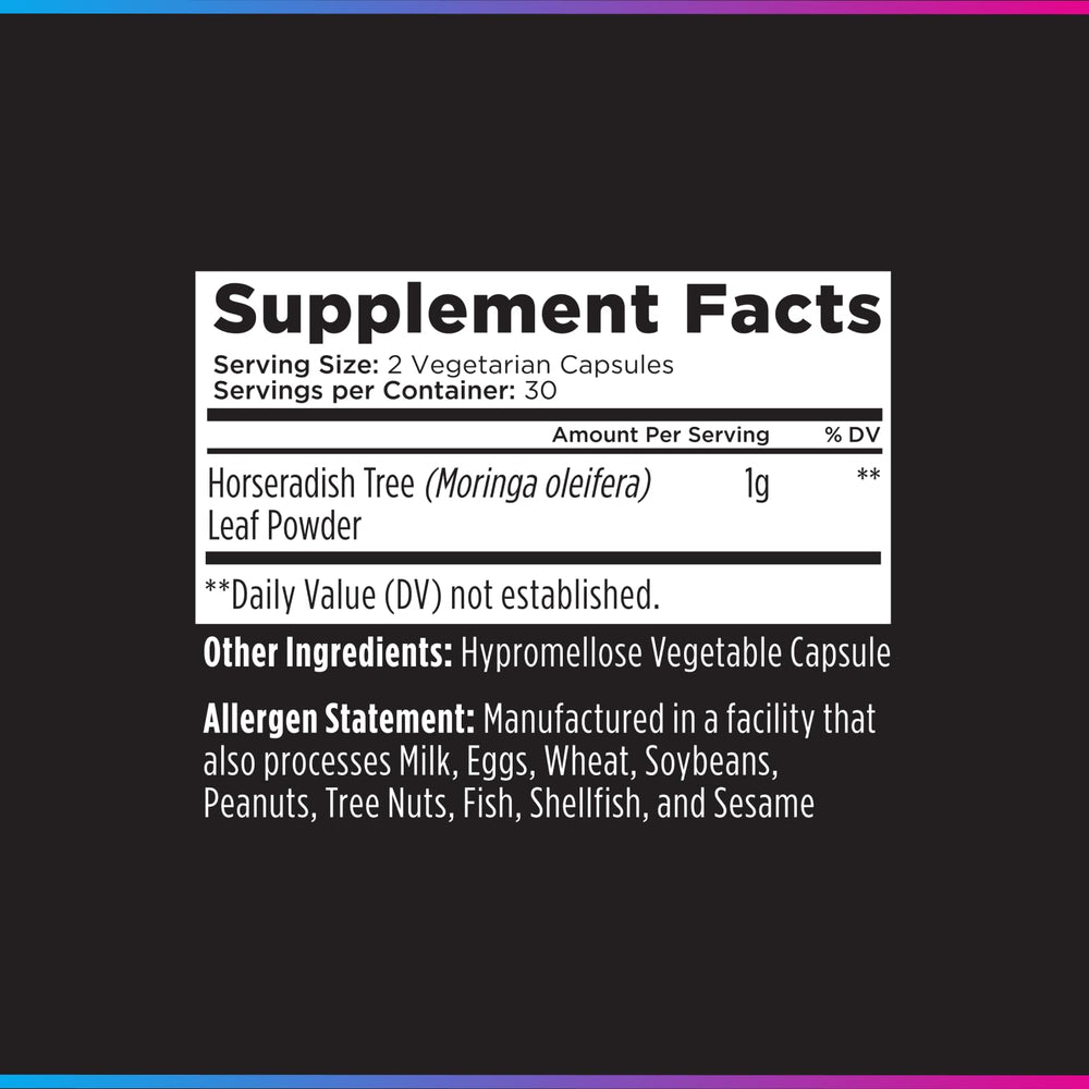 Livingood Daily Moringa Capsules on a shelf showing plant-based nourishment options.