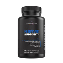 Livingood Daily Nerve Support bottle front, vegan formula for daily nervous system comfort