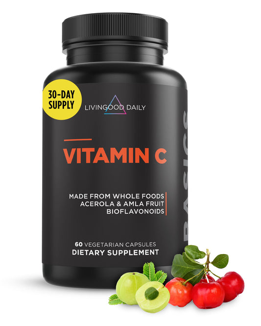 Livingood Daily Vitamin C bottle for easy daily immune support with vegan capsules.