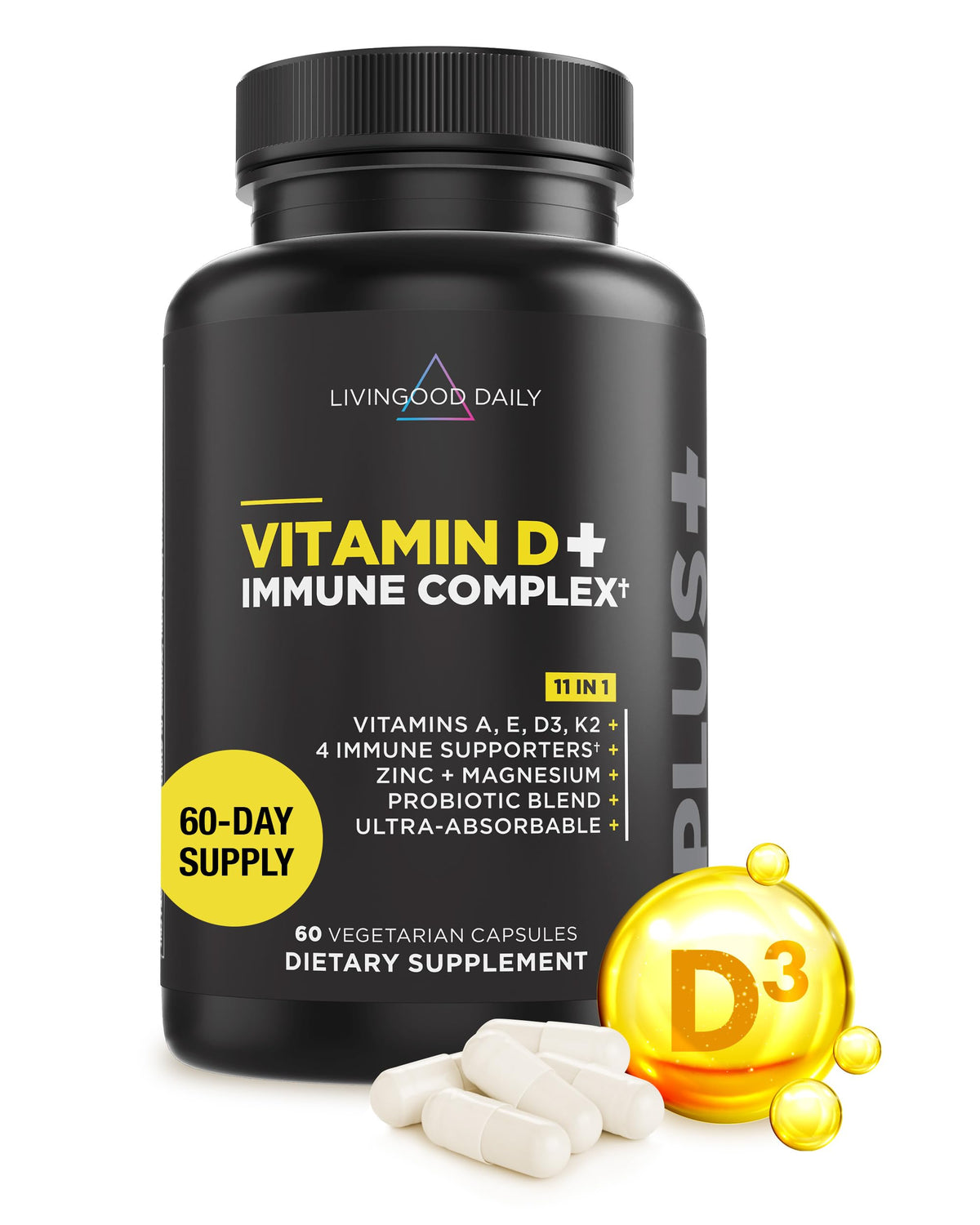 Livingood Daily Vitamin D3 K2 4000 IU bottle front showing supplement details for immune support