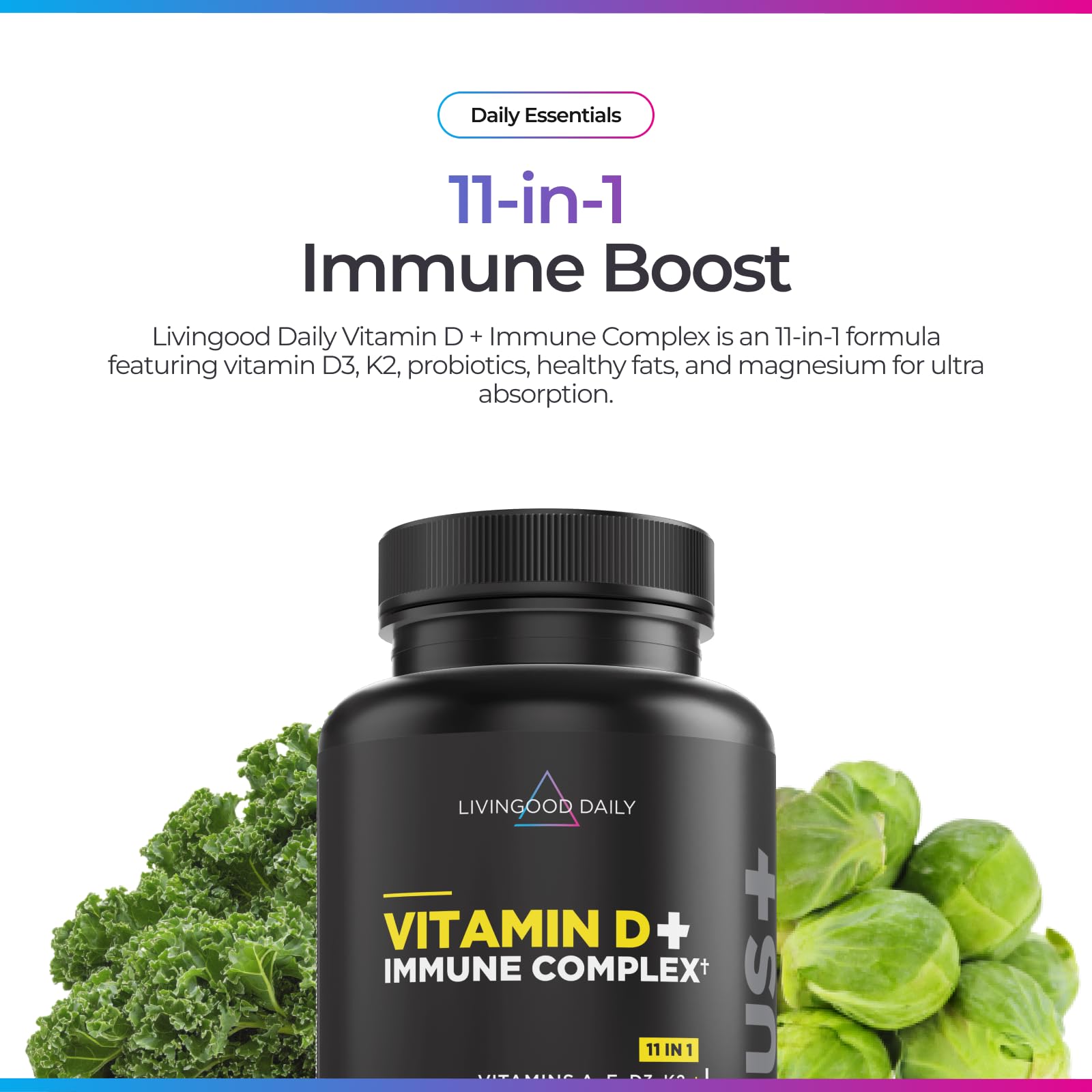 Livingood Daily Vitamin D3 K2 4000 IU label close-up highlighting D3 and K2 content