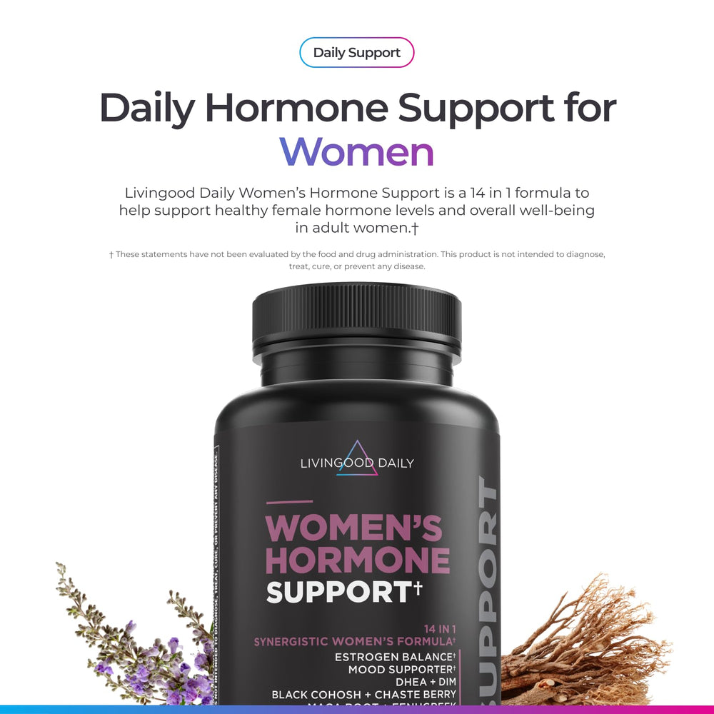 Close-up of Livingood Daily hormone support capsules for easy daily use
