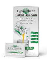 LivOn Liposomal ALA packet close-up for on-the-go daily support.