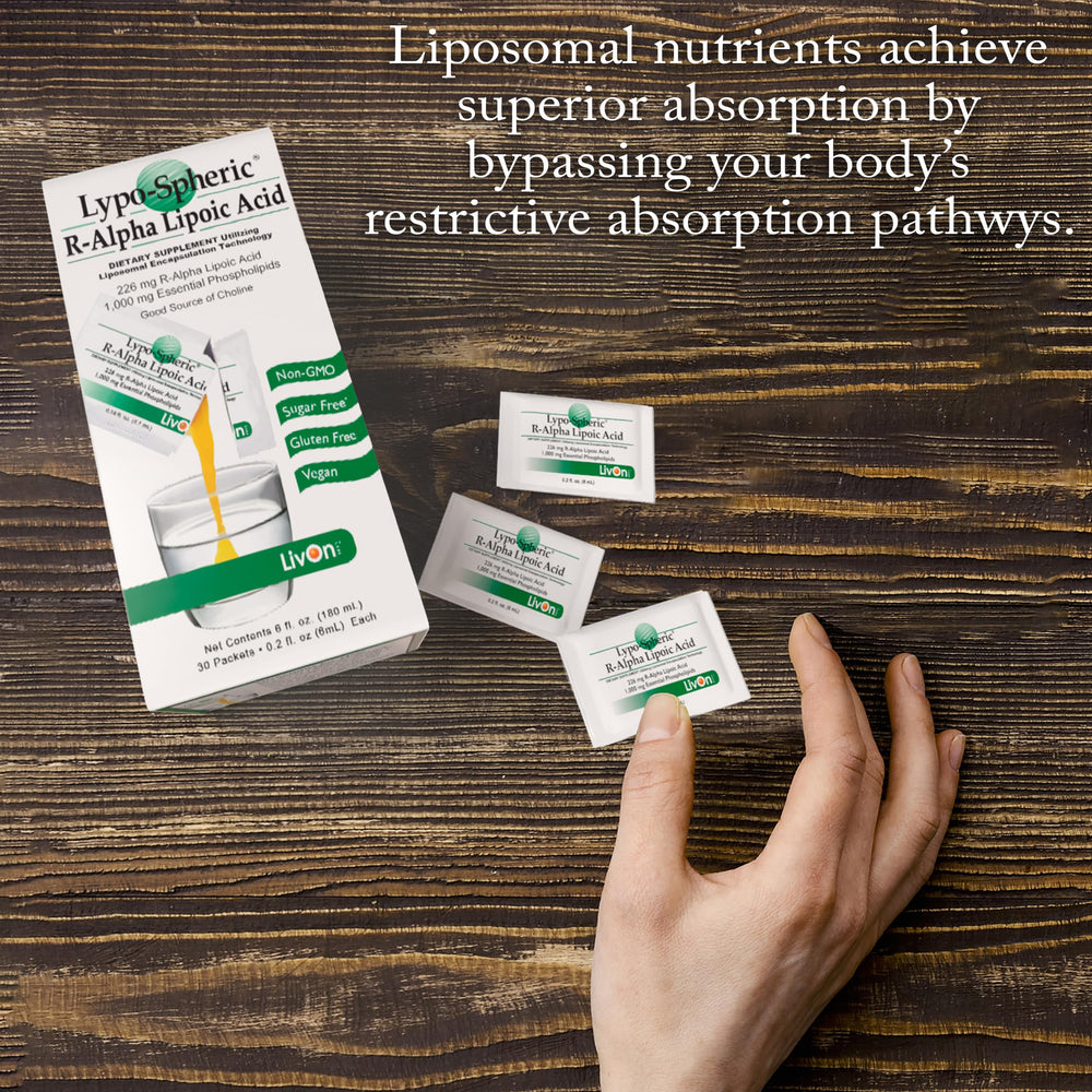 LivOn Liposomal ALA packet in hand ready for daily wellness.
