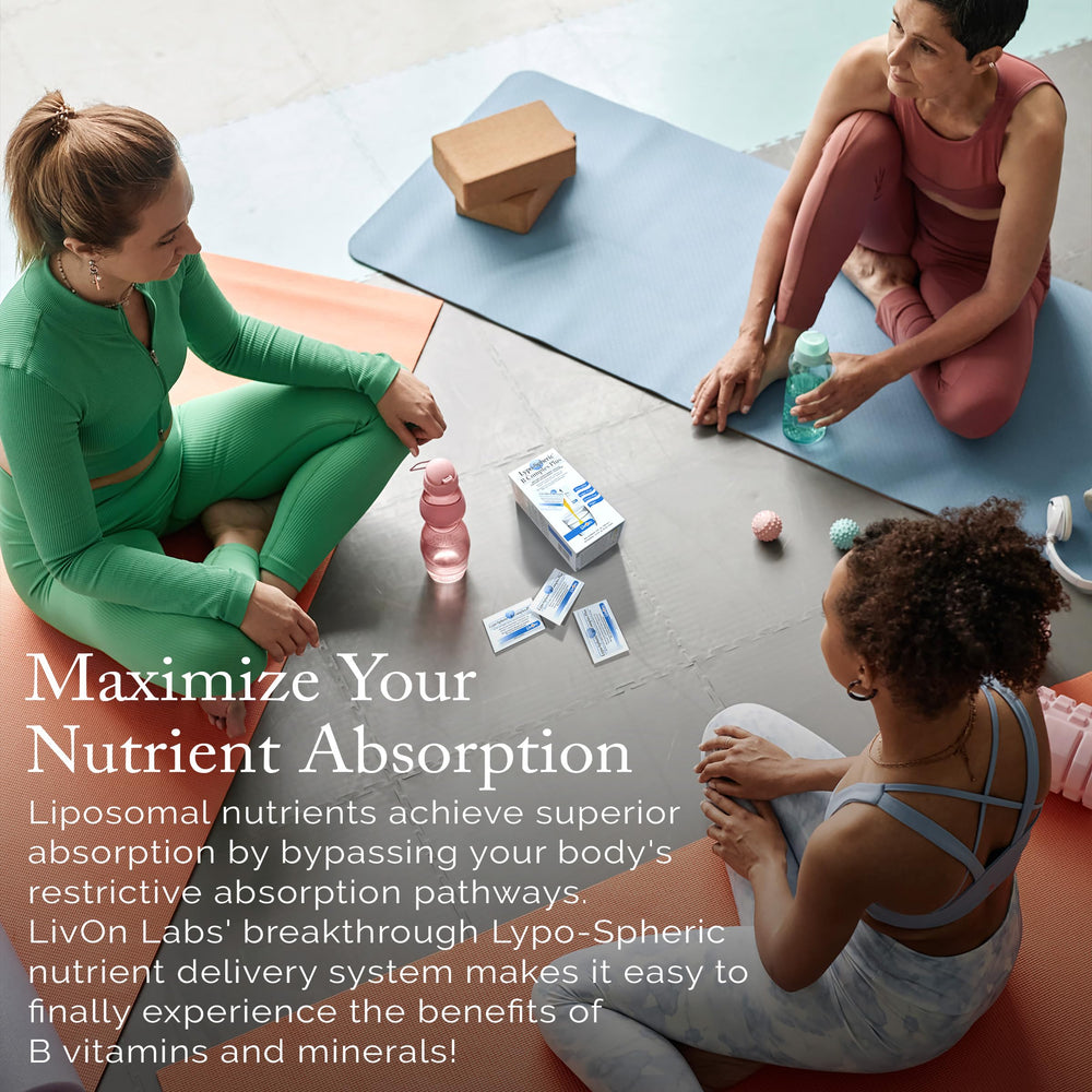 LivOn Laboratories Lypo-Spheric B Complex Plus on-the-go packets for daily B support.