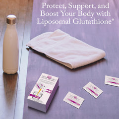 LivOn Glutathione packets close-up showing liposomal delivery for better absorption.