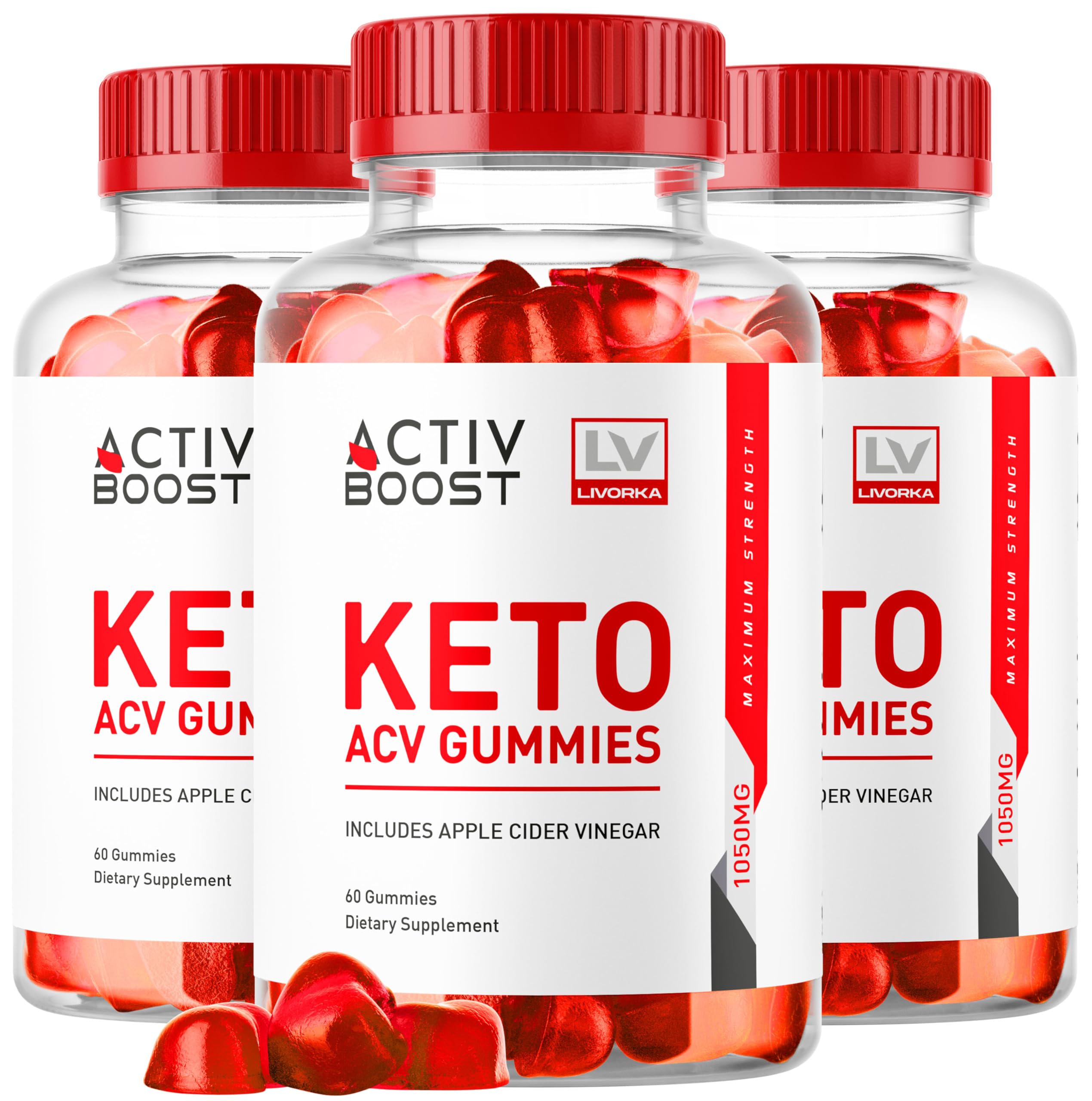 LIVORKA ActivBoost Keto Gummies packshot, convenient 3-pack for a 3-month routine.