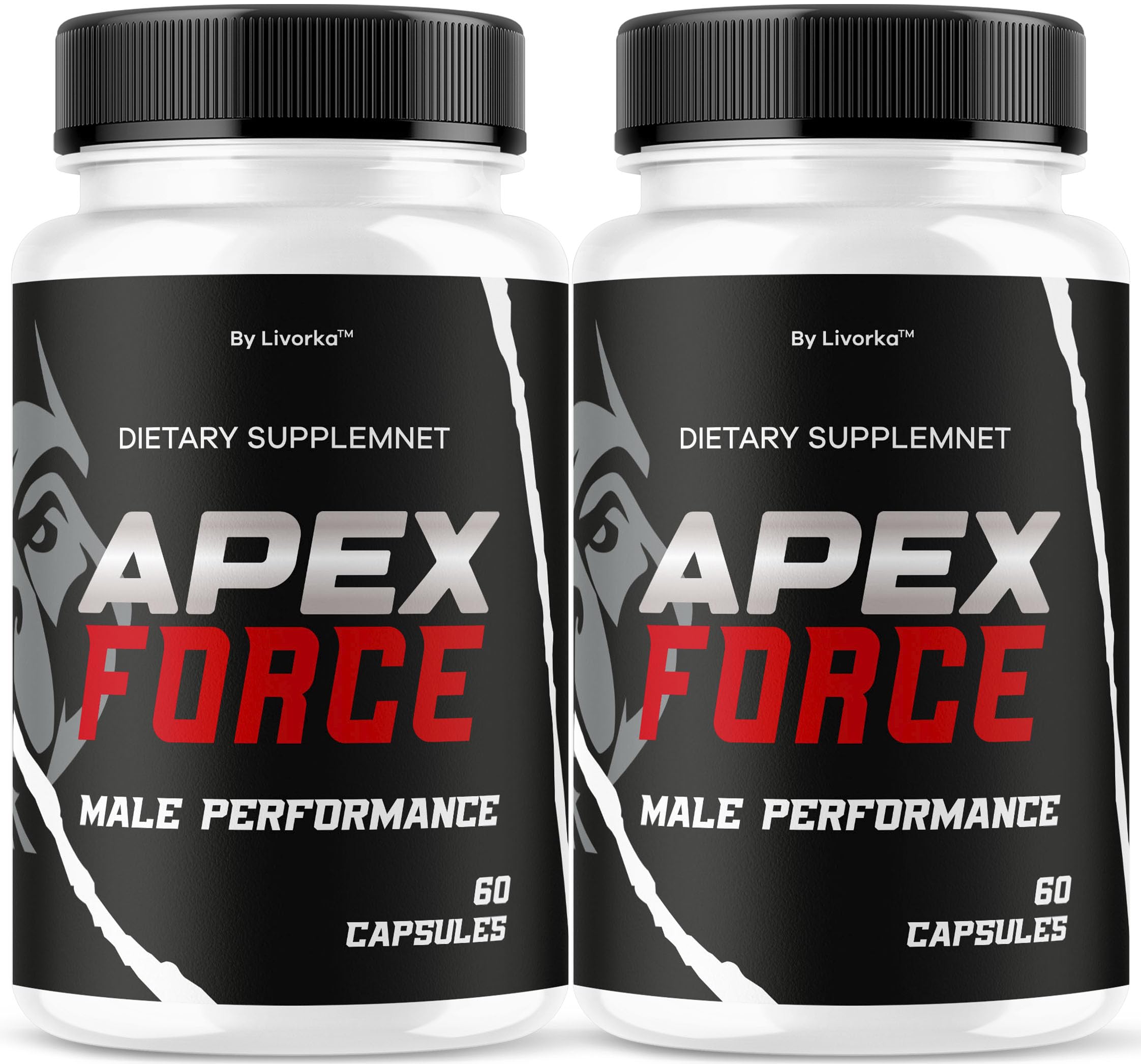 LIVORKA Apex Force bottle front showing daily energy support and vitality.