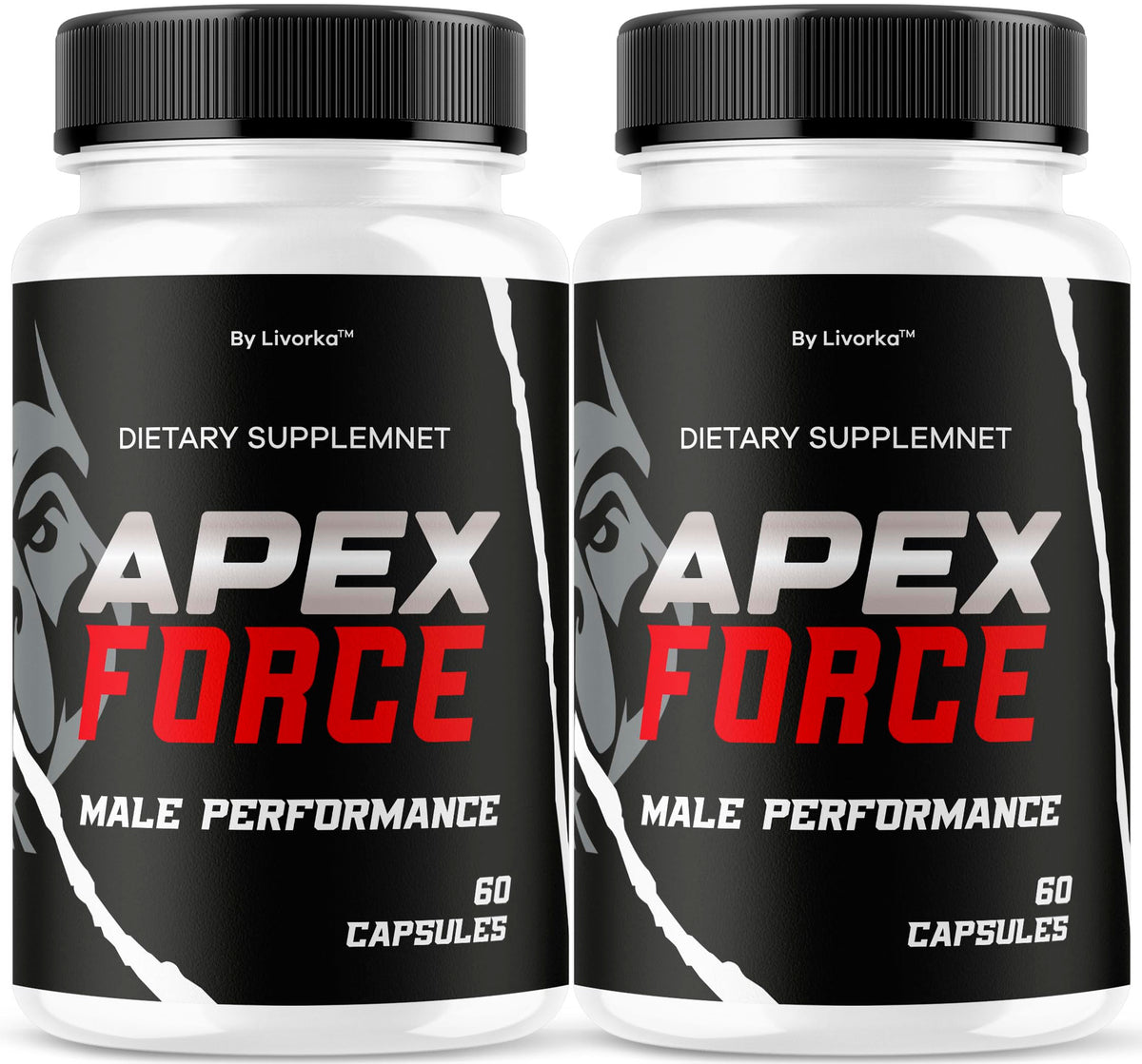 LIVORKA Apex Force bottle front showing daily energy support and vitality.