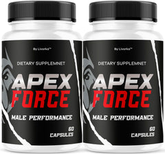 LIVORKA Apex Force bottle front showing daily energy support and vitality.