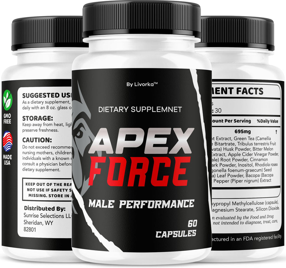 LIVORKA Apex Force GMP-certified label reinforces quality control.