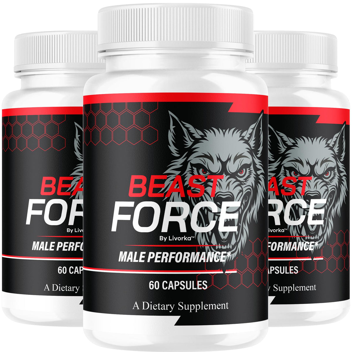 LIVORKA Beast Force bottle shows all-natural capsules for men's daily vitality.