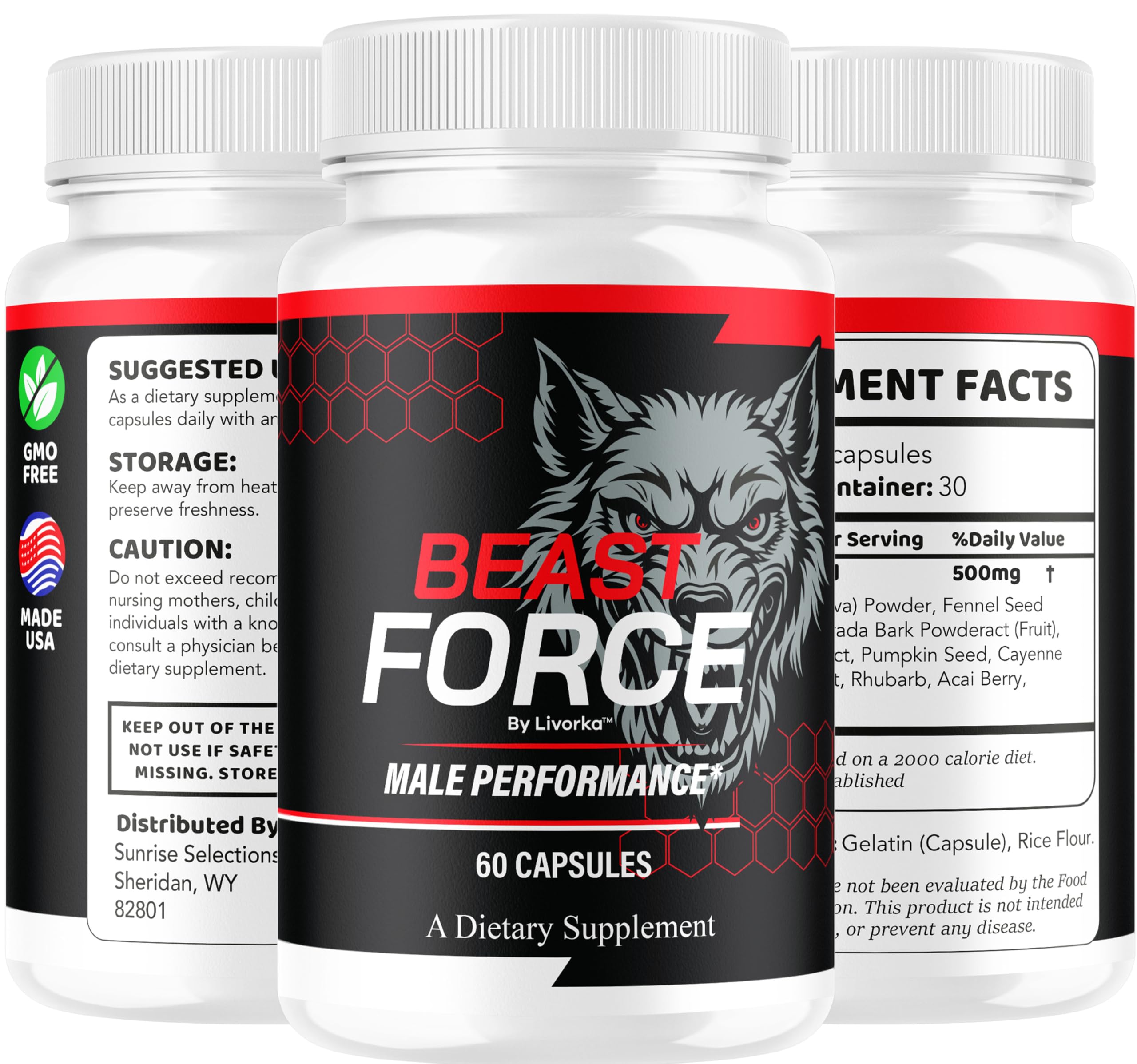LIVORKA Beast Force packaging graphic promotes clear dosage guidance.