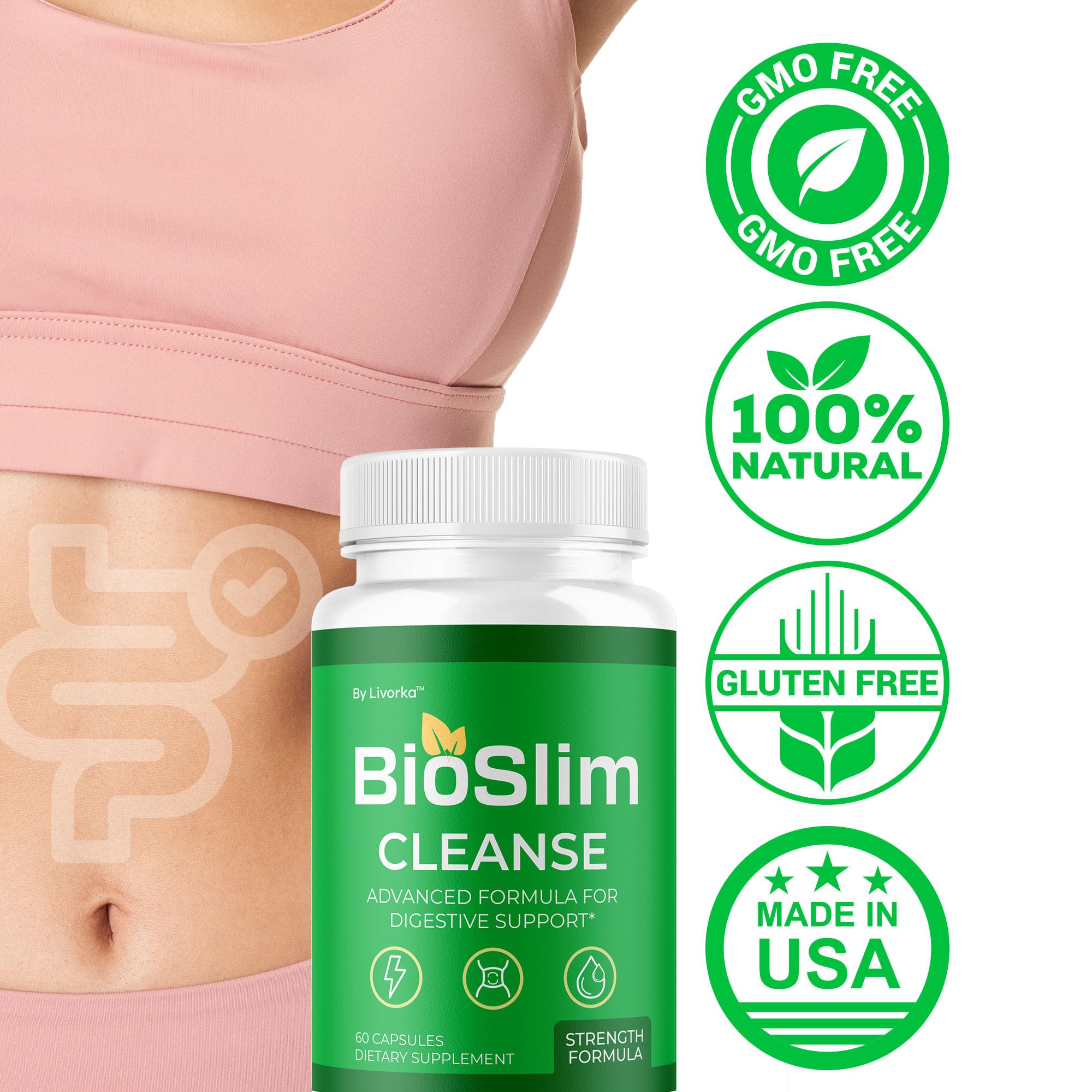LIVORKA BioSlim Cleanse capsules visual highlighting natural ingredients and gentle approach