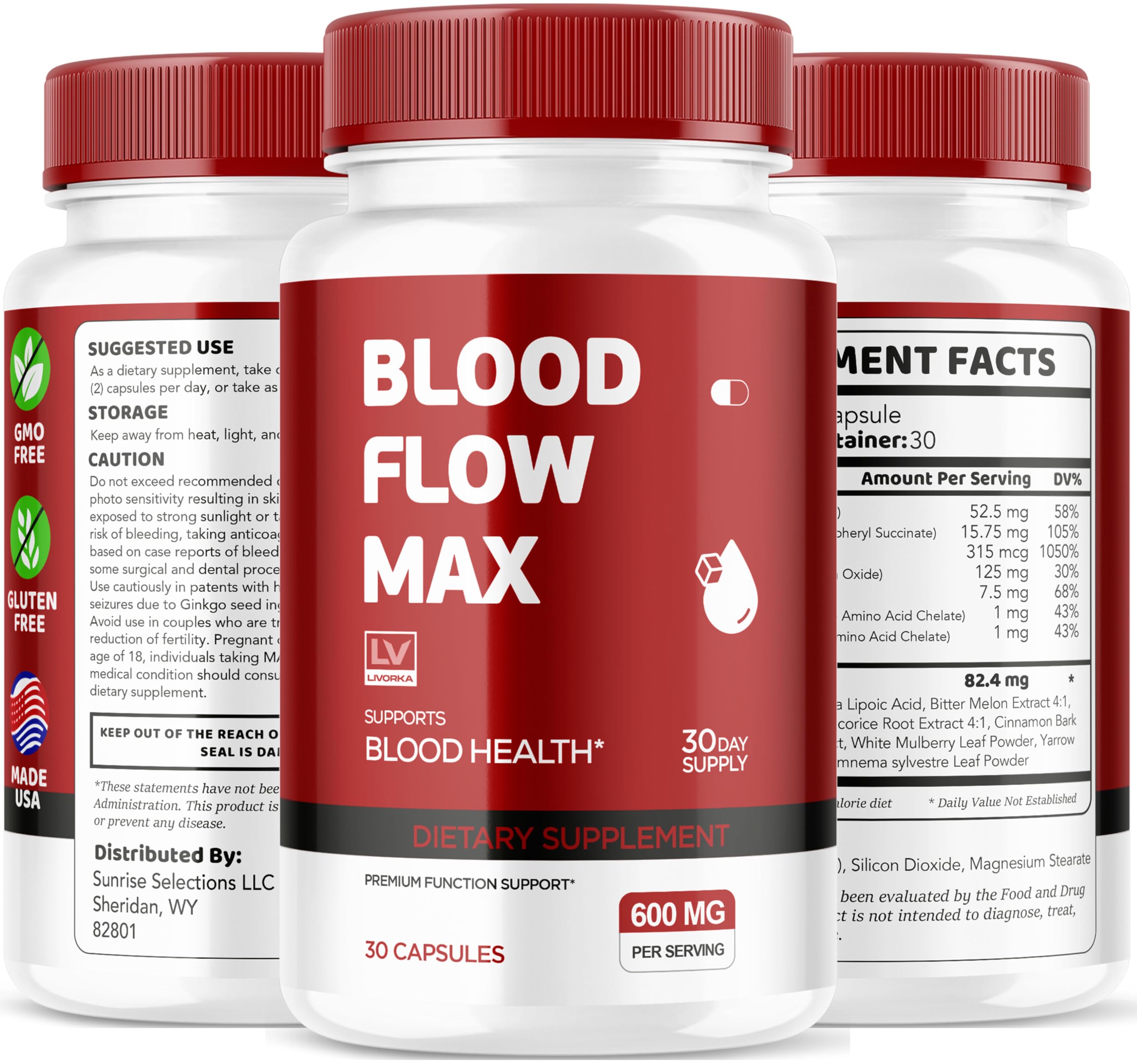 LIVORKA Blood Flow Max storage area illustrates tidy pantry-friendly packaging