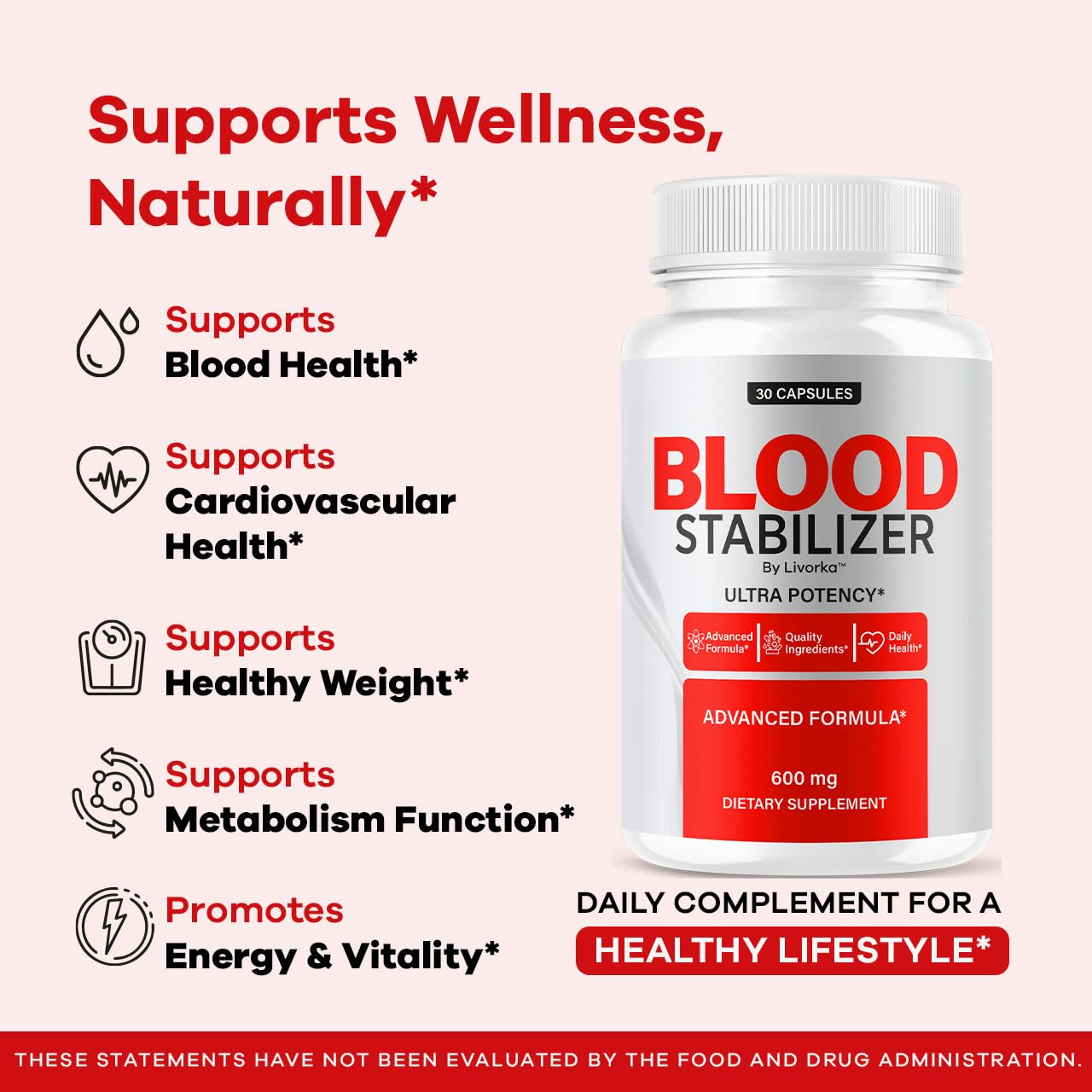 LIVORKA Blood Stabilizer capsules close-up highlighting formulation