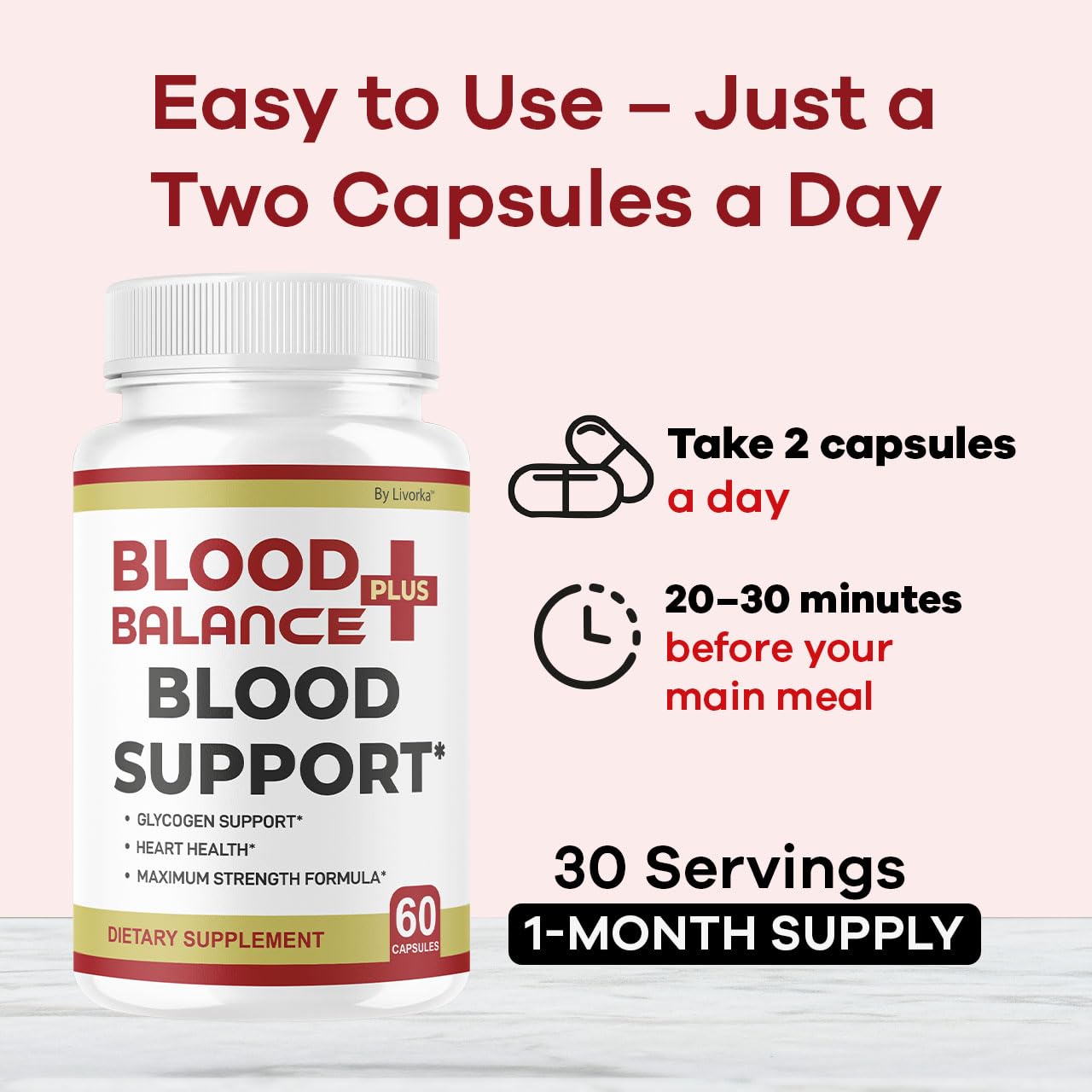Livorka BloodBalance Plus supplement tablets on a spoon