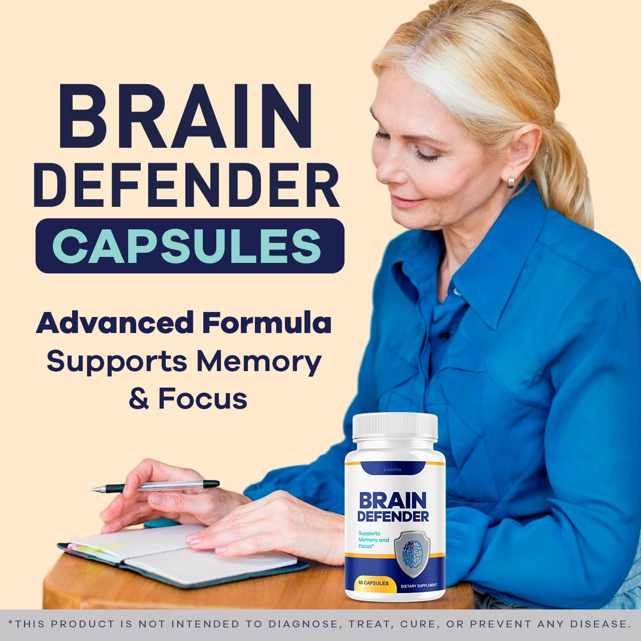 LIVORKA Brain Defender bottle-back showing supplement facts and US quality