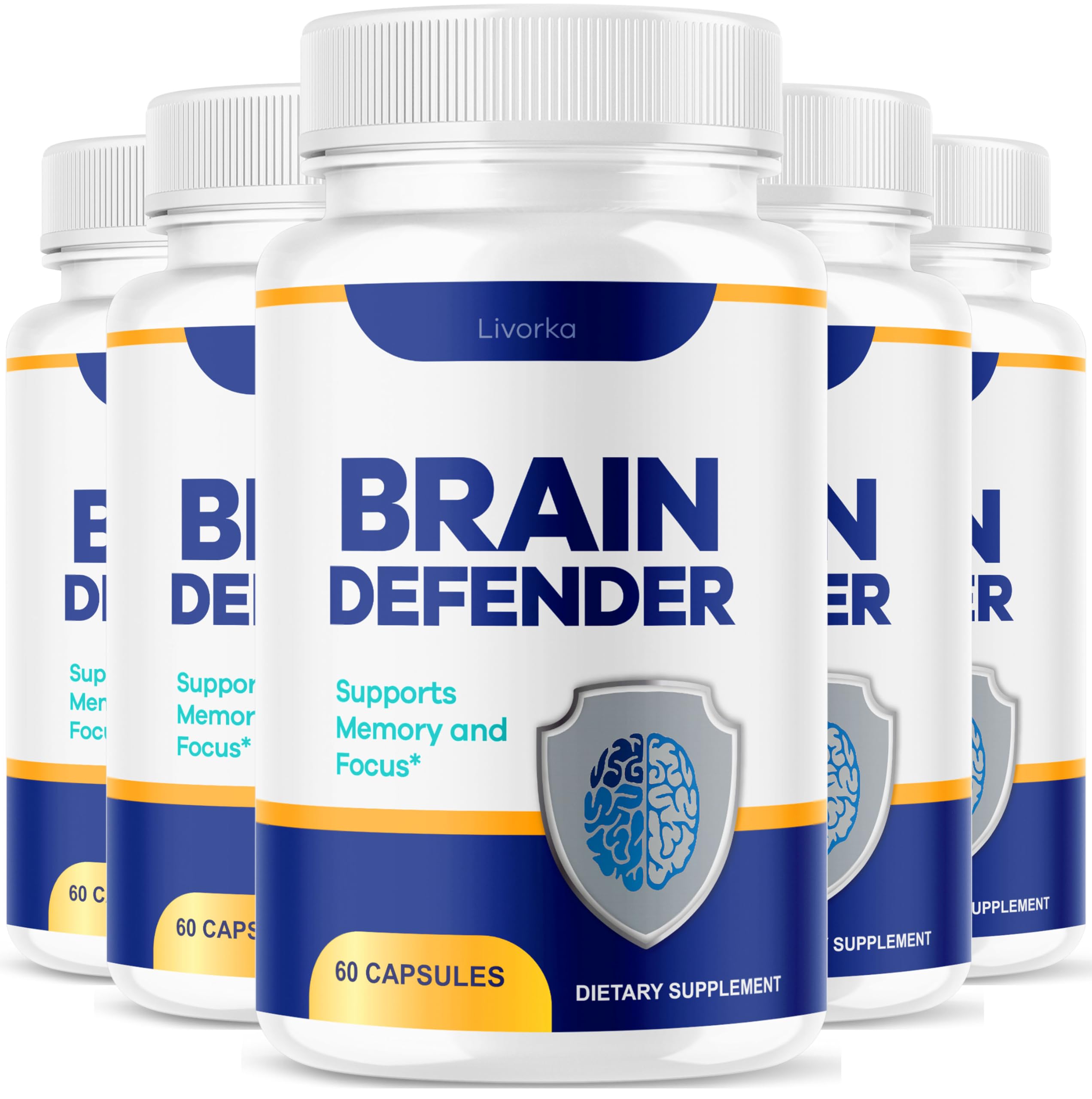 LIVORKA Brain Defender bottle front view for daily focus support.