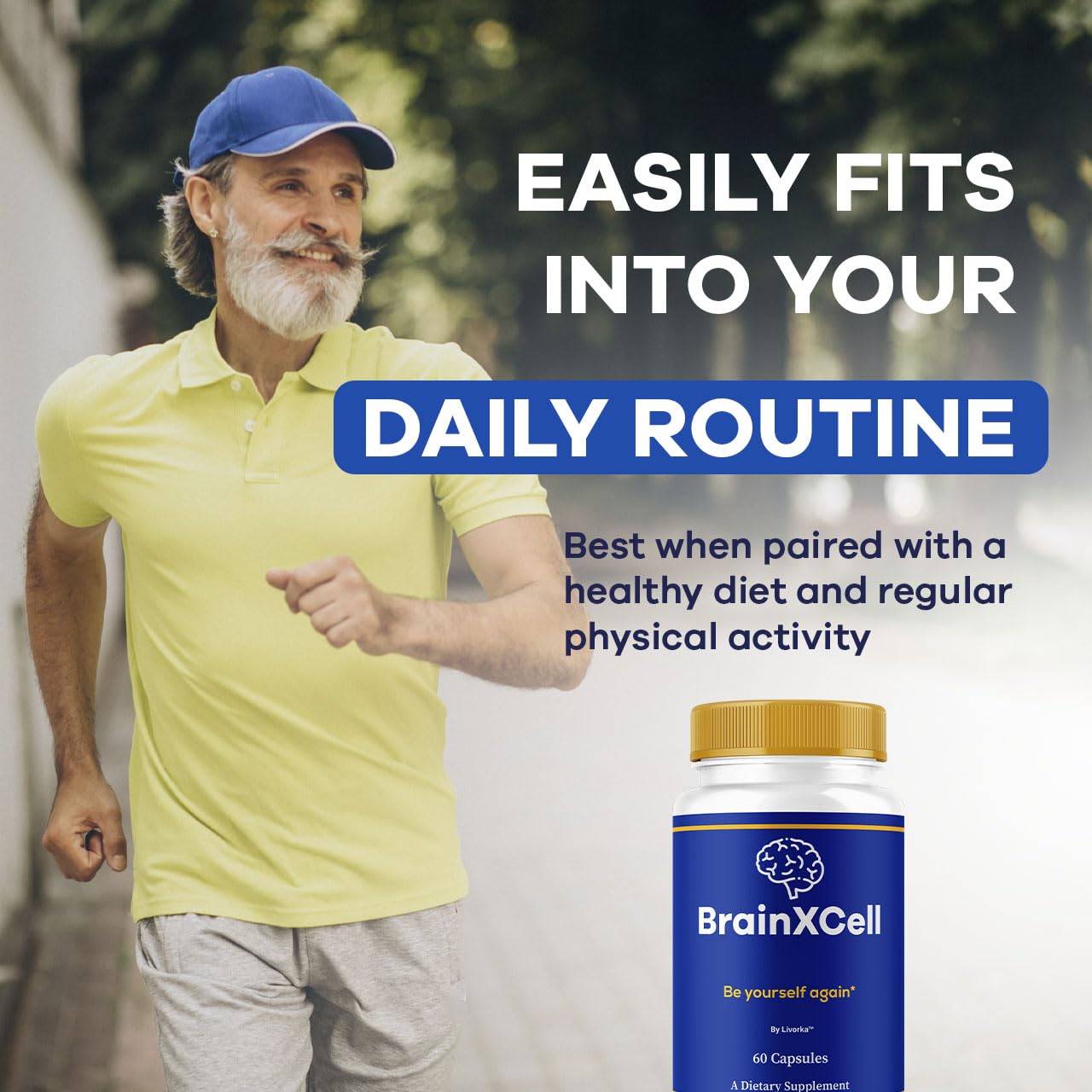 LIVORKA BrainXCell bottle on desk suggests convenient daily routine