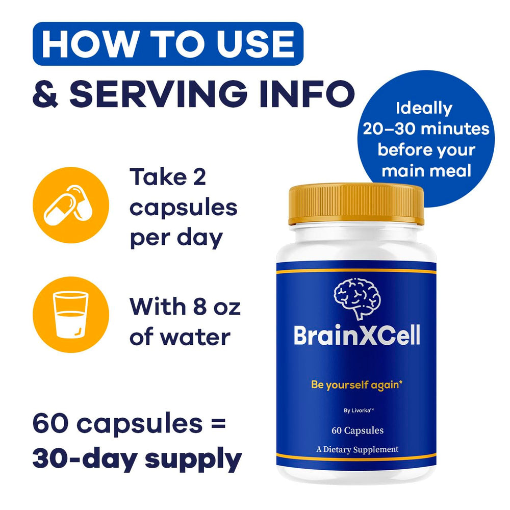 LIVORKA BrainXCell label graphic emphasizes premium cognitive support