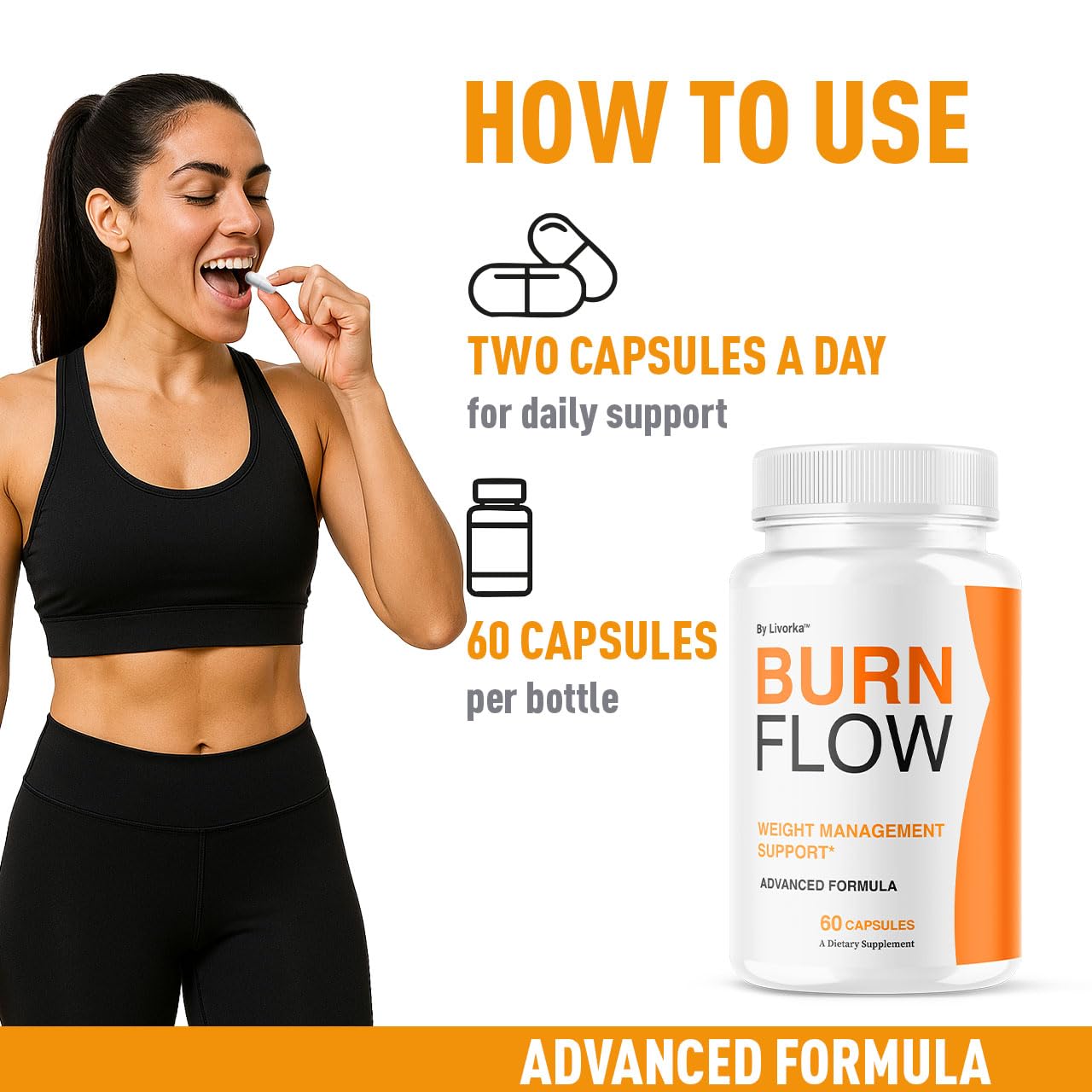 LIVORKA Burn Flow label detail highlights advanced formula.