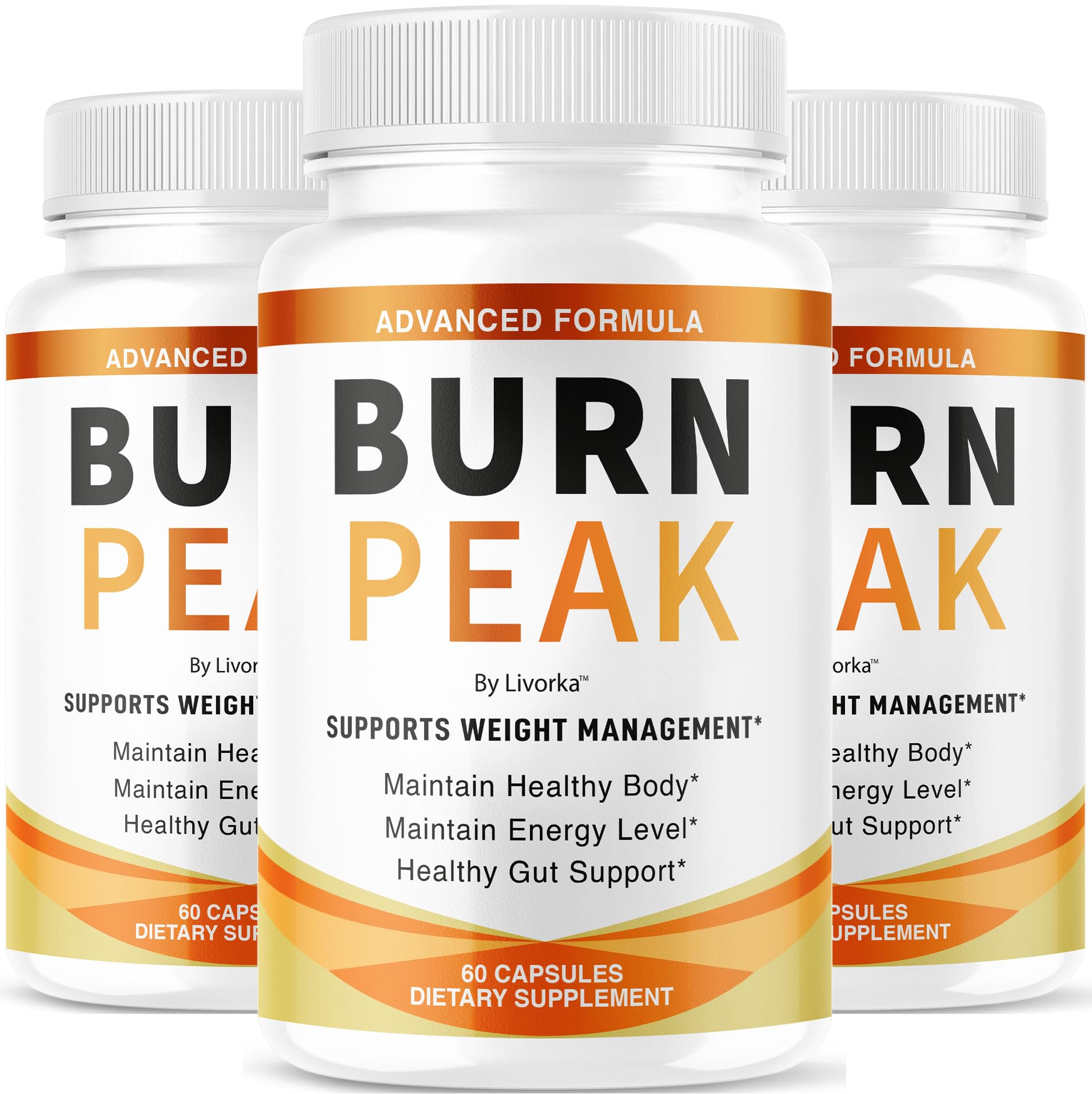 LIVORKA Burn Peak bottle front for daily wellness support on the go