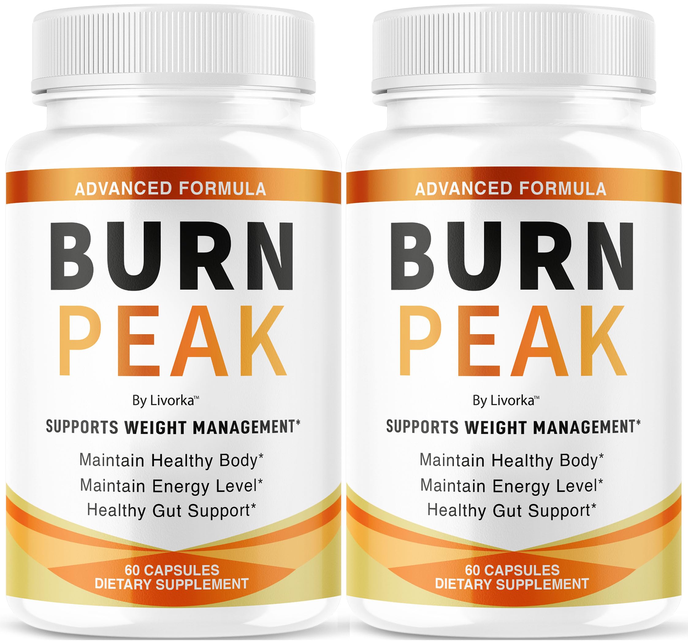 LIVORKA Burn Peak capsules in a bottle for daily wellness support.