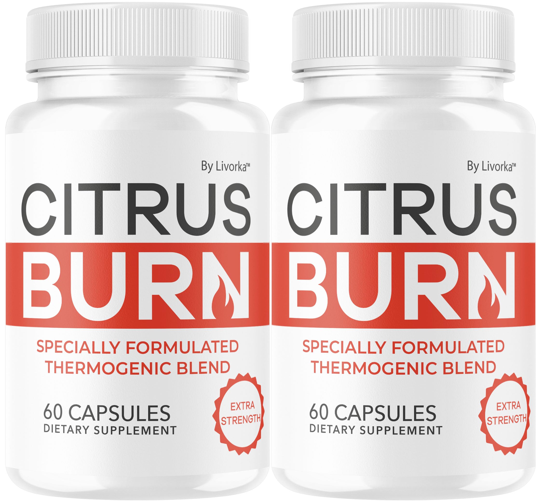 LIVORKA Citrus Burn bottle label shows a two‑month supply for everyday wellness.