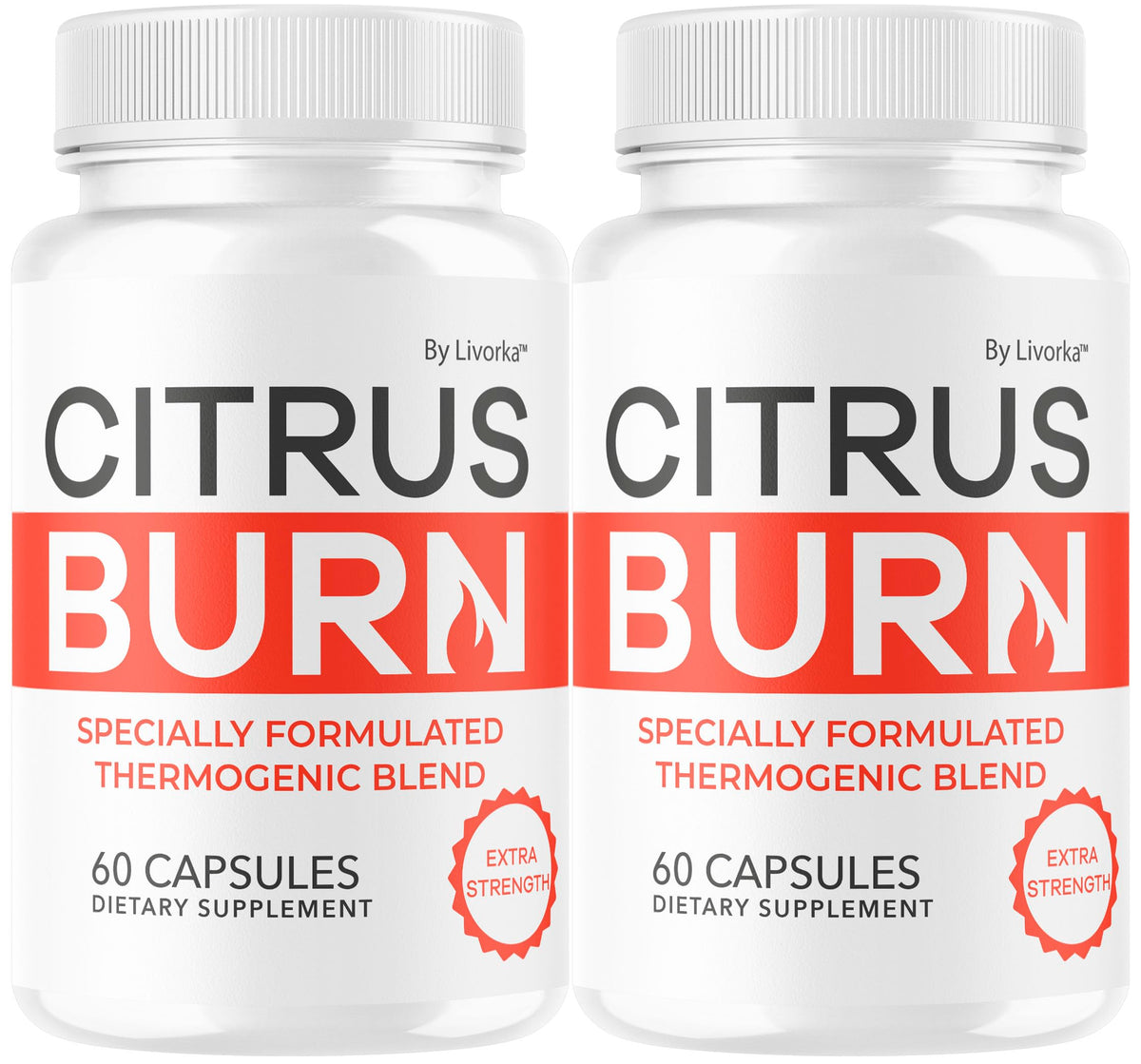 LIVORKA Citrus Burn bottle label shows a two‑month supply for everyday wellness.