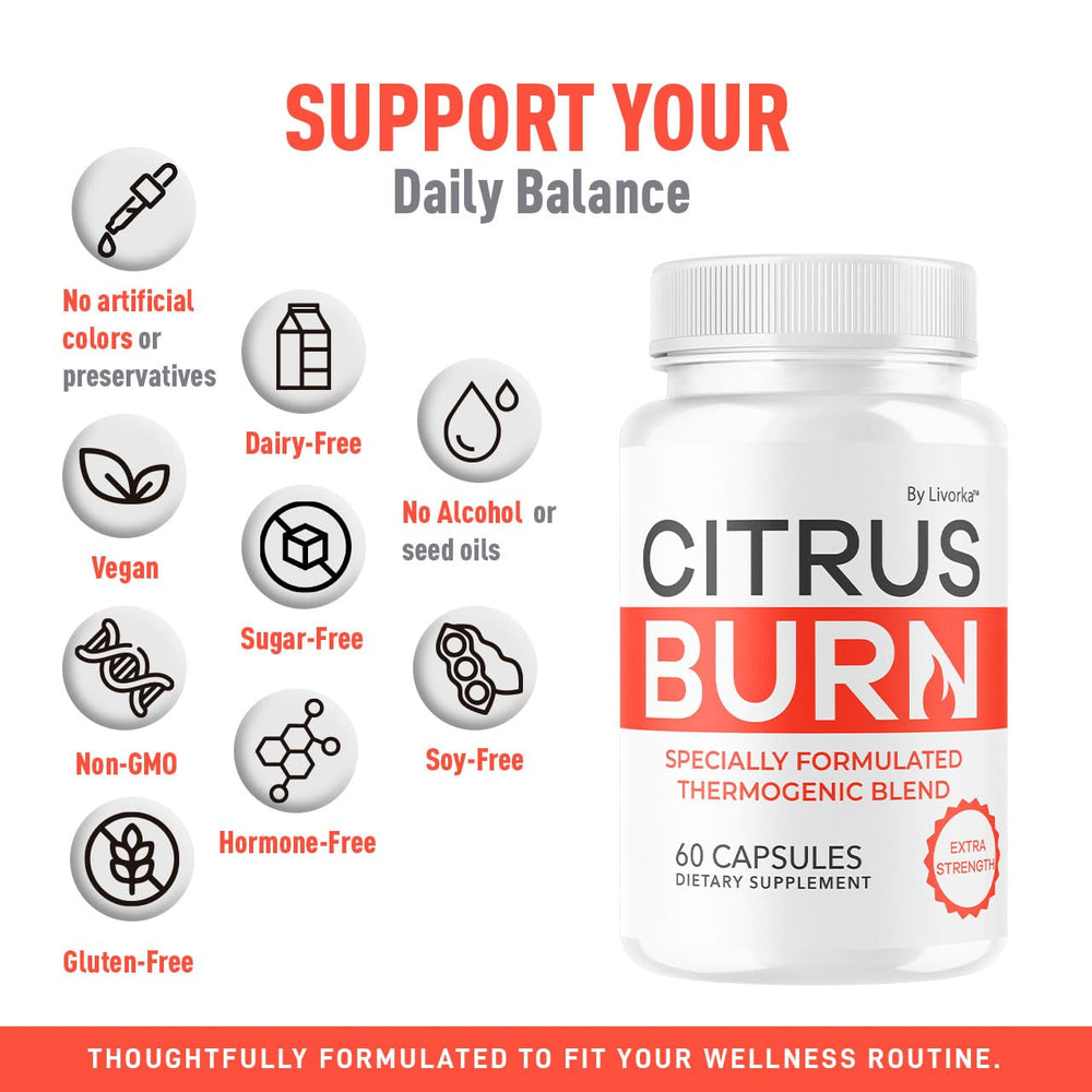 LIVORKA Citrus Burn label detail emphasizing premium all-natural formula.