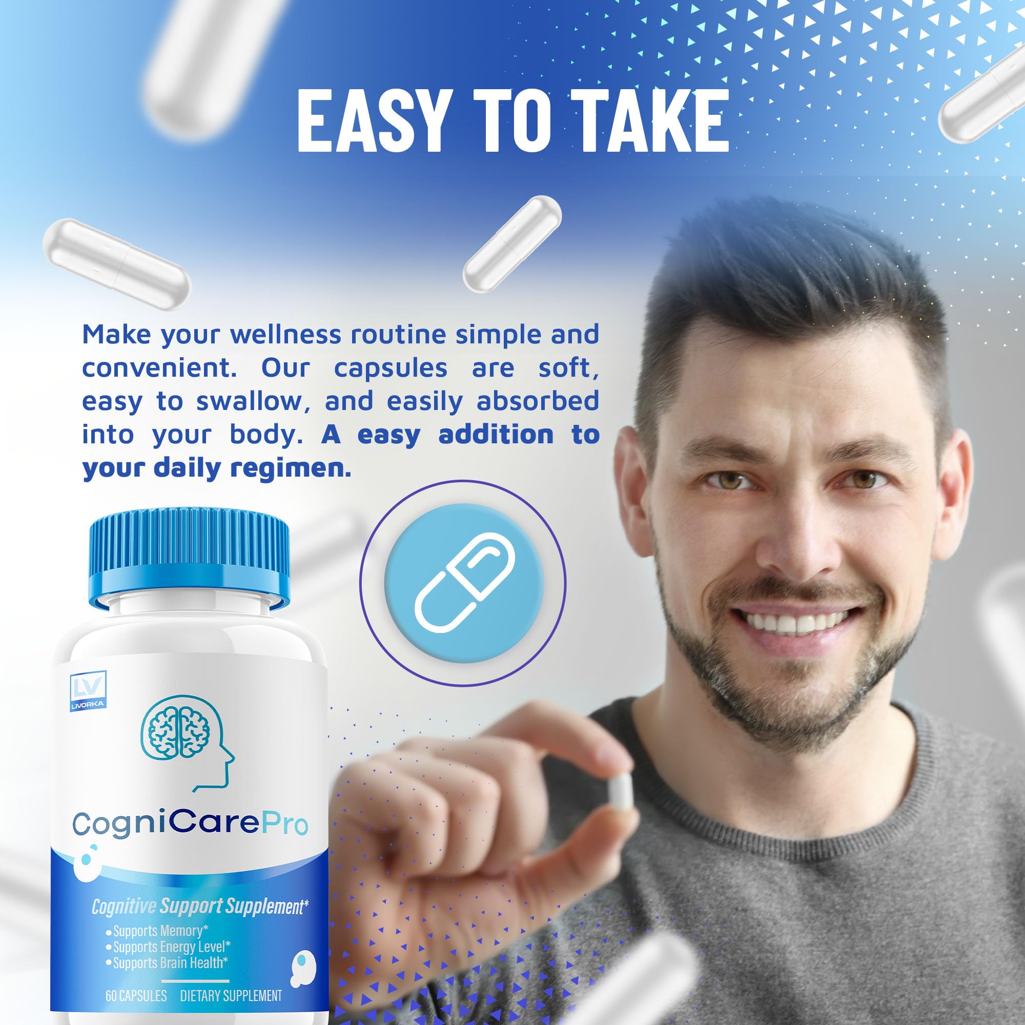 LIVORKA Cognicare Pro bottle open with capsules ready for use.