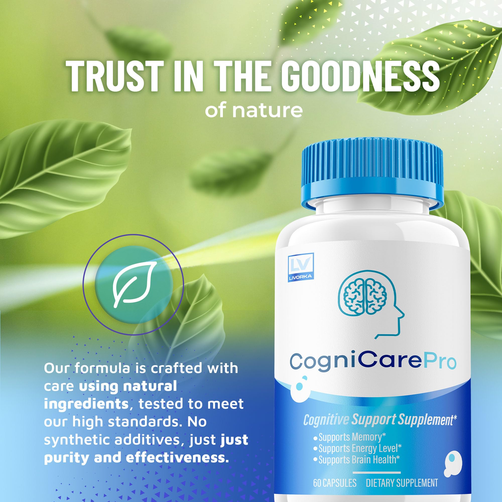 LIVORKA Cognicare Pro capsules closeup showing small, easy-to-swallow pills.