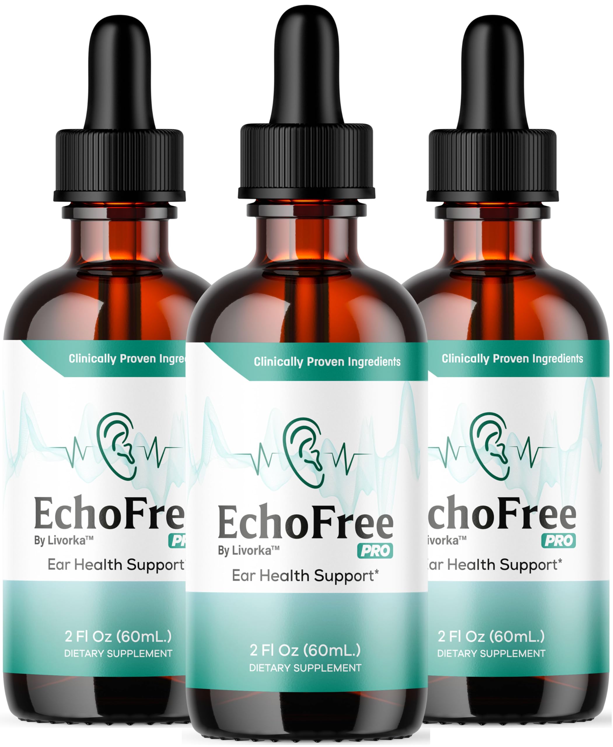 LIVORKA Echo Free Drops bottle side view for natural ear wellness during daily use.