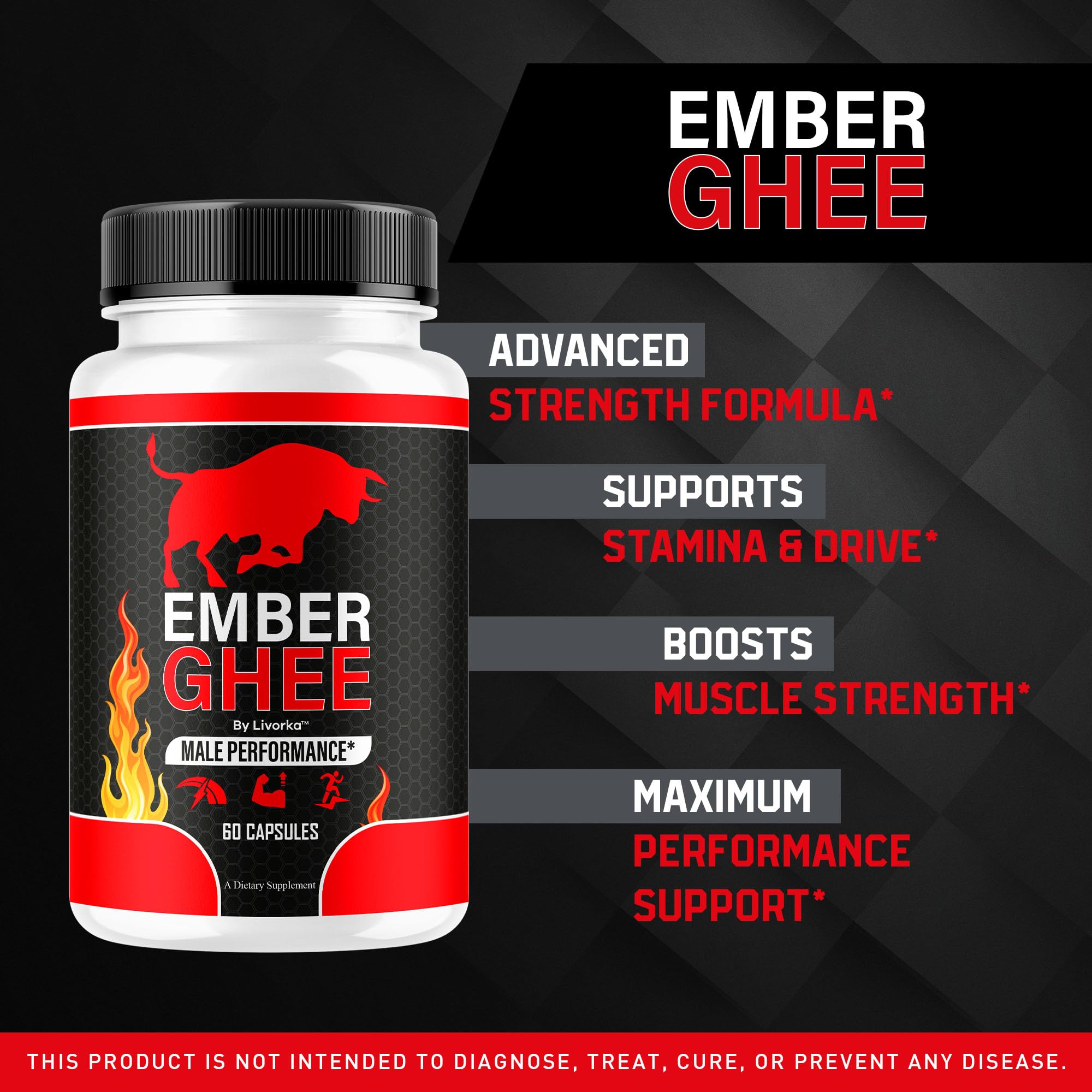 LIVORKA Ember Ghee Pills for Men back detailing ingredients and usage