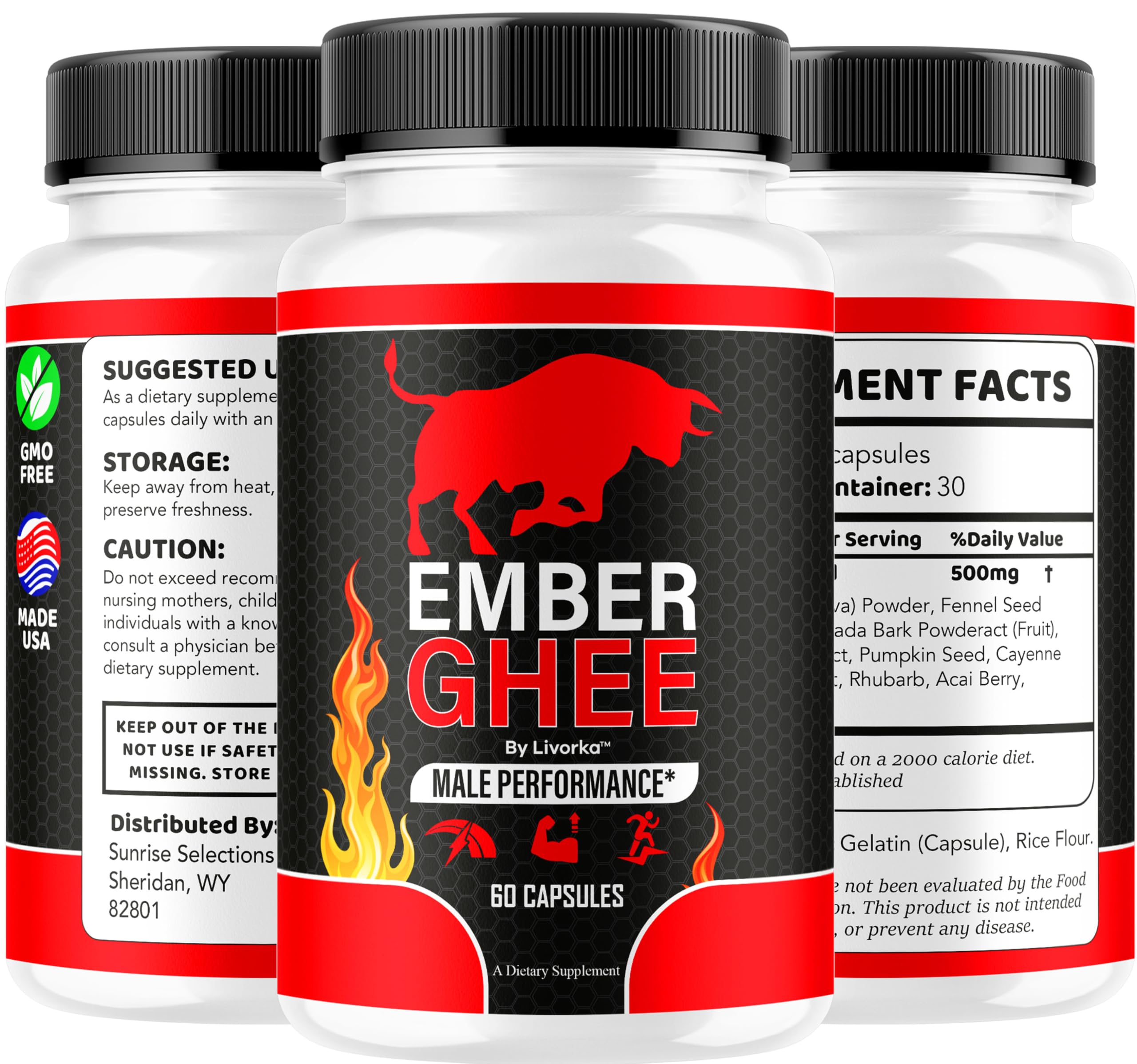 LIVORKA Ember Ghee Pills workout‑ready bottle in gym setting