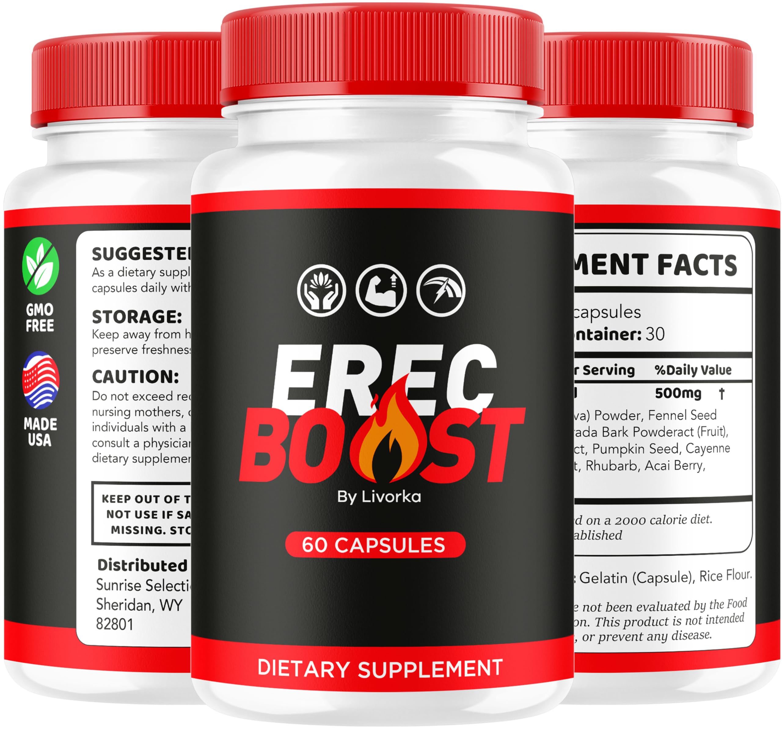 LIVORKA ErecBoost capsules poured into a glass for daily use