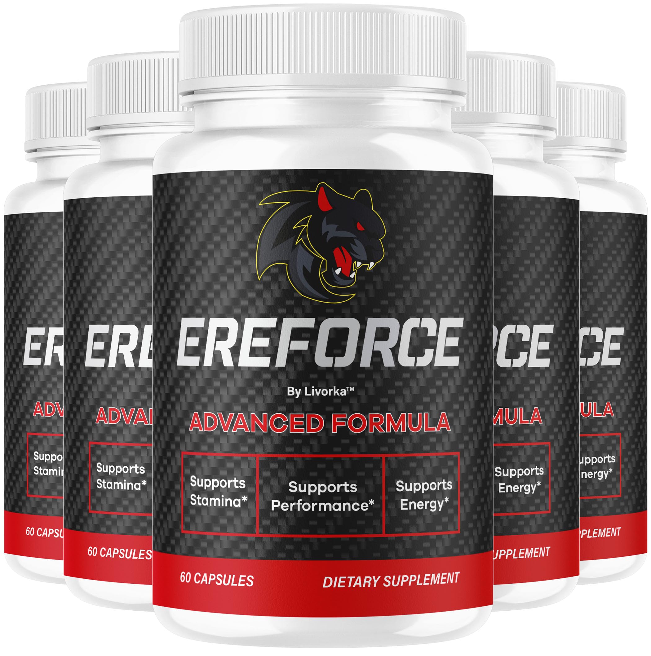 LIVORKA Ereforce bottle front view for daily wellness with premium capsules.