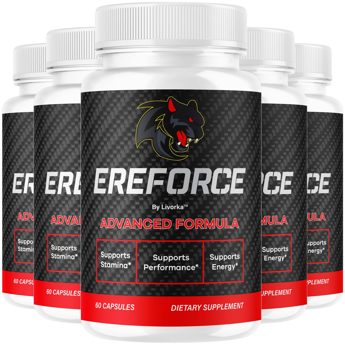 LIVORKA Ereforce bottle front view for daily wellness with premium capsules.