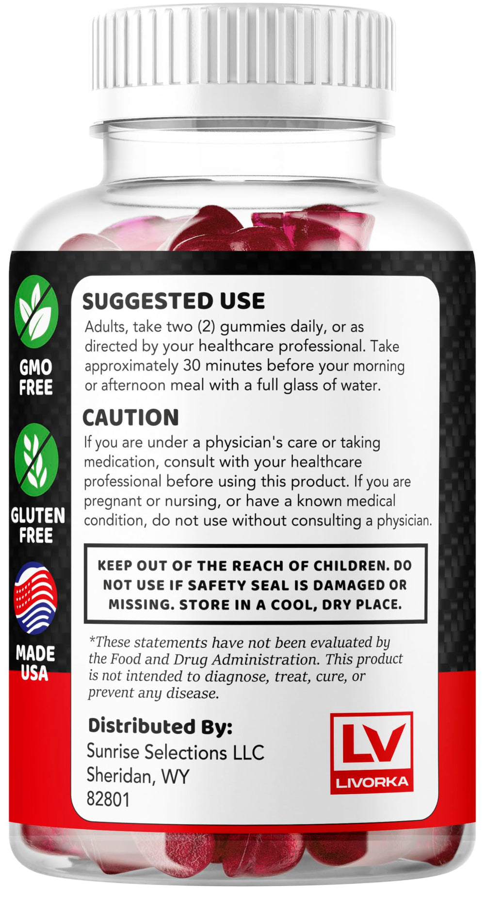 LIVORKA Ereforce Gummies ingredients label emphasizes quality.