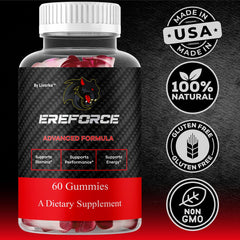 LIVORKA Ereforce Gummies close-up texture reveals soft chew and glossy finish with a pleasant taste.