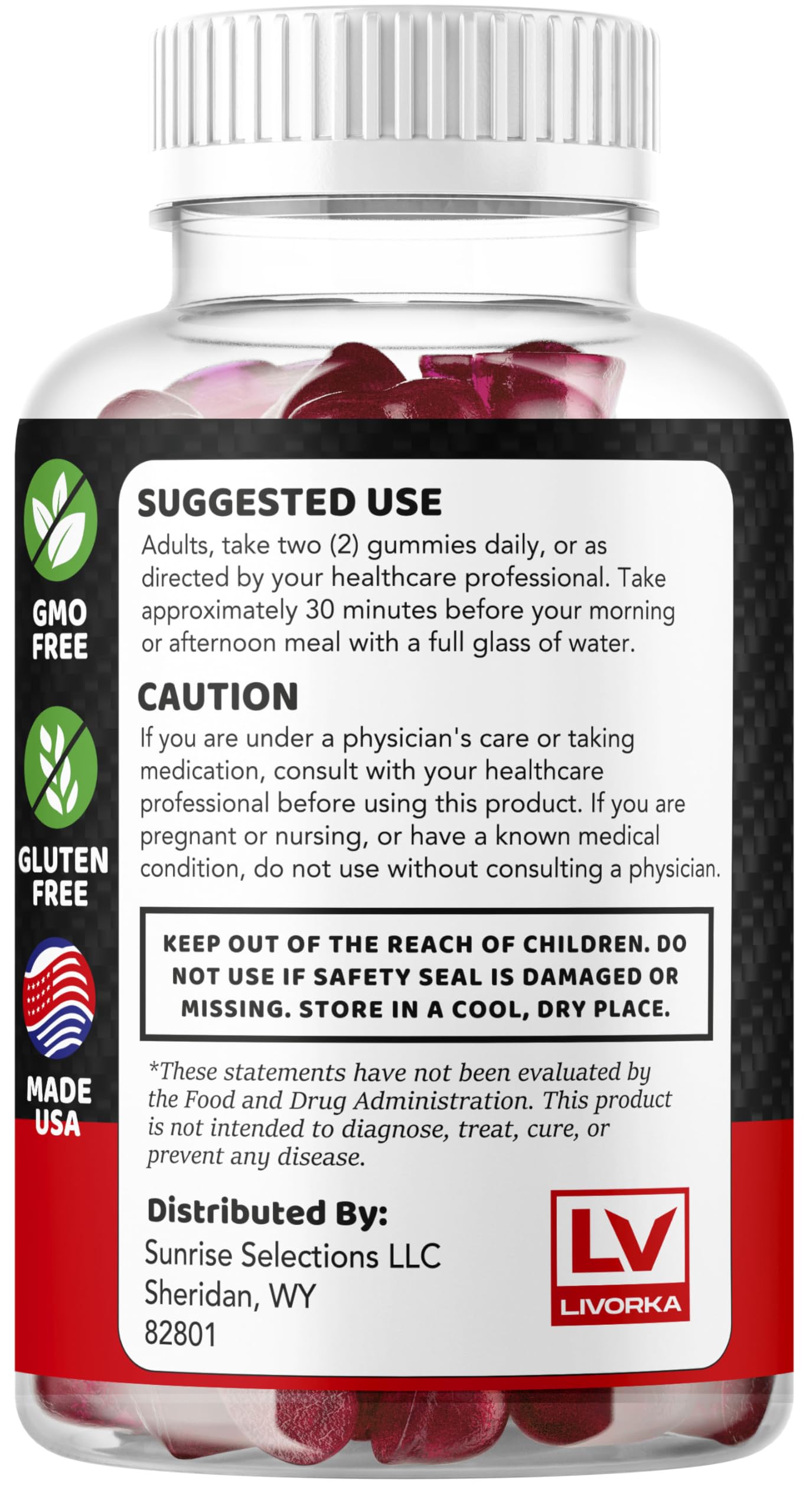 LIVORKA Ereforce Gummies ingredients panel image communicates natural Ere Force components for informed choices.
