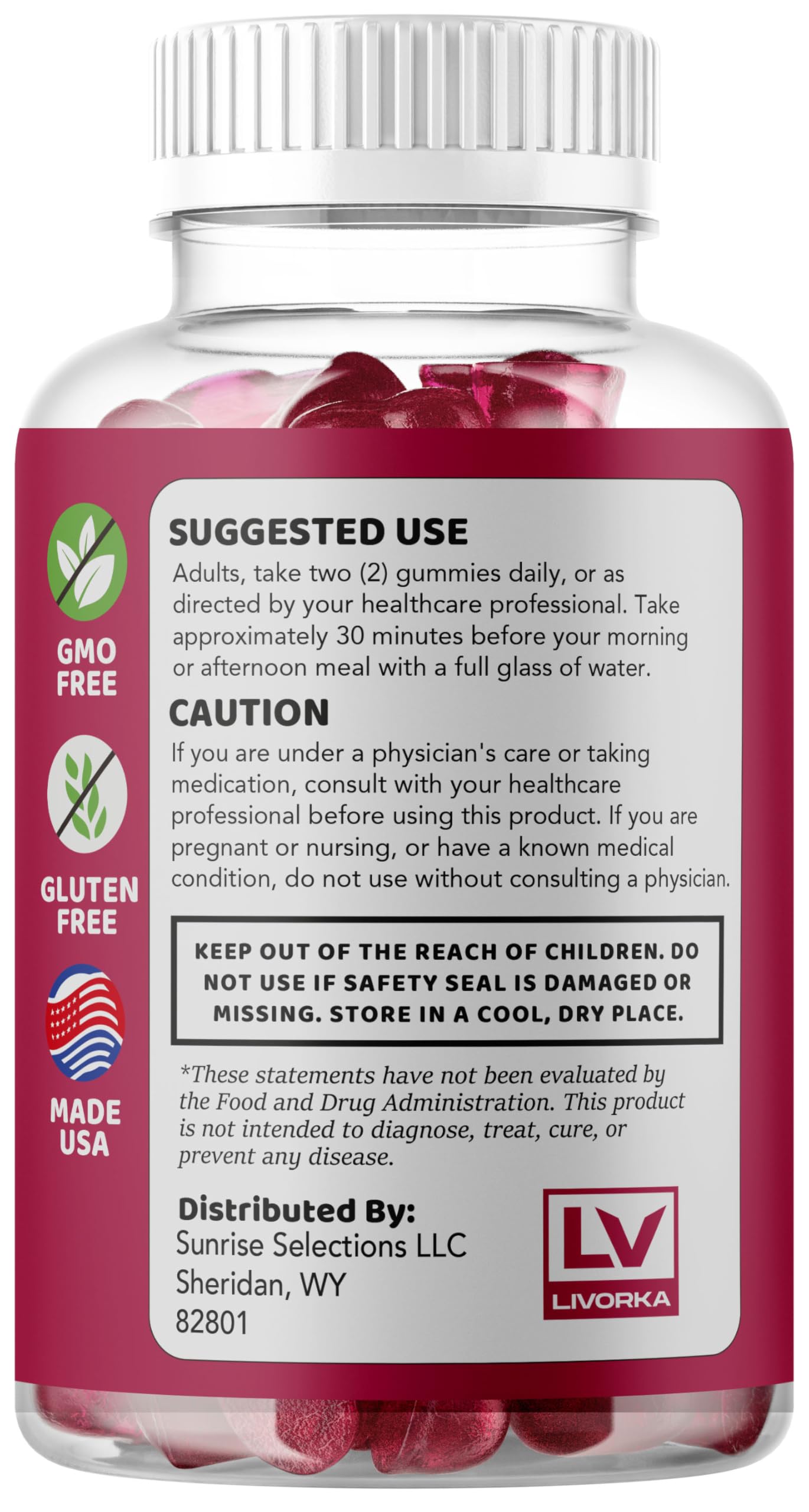 LIVORKA Eros Bites Gummies bottle back reveals natural ingredients