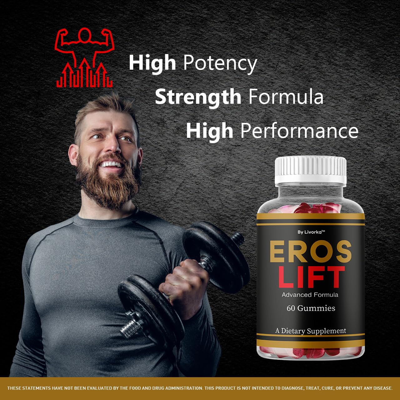 LIVORKA Eros Lift bottle label in focus, premium daily supplement branding