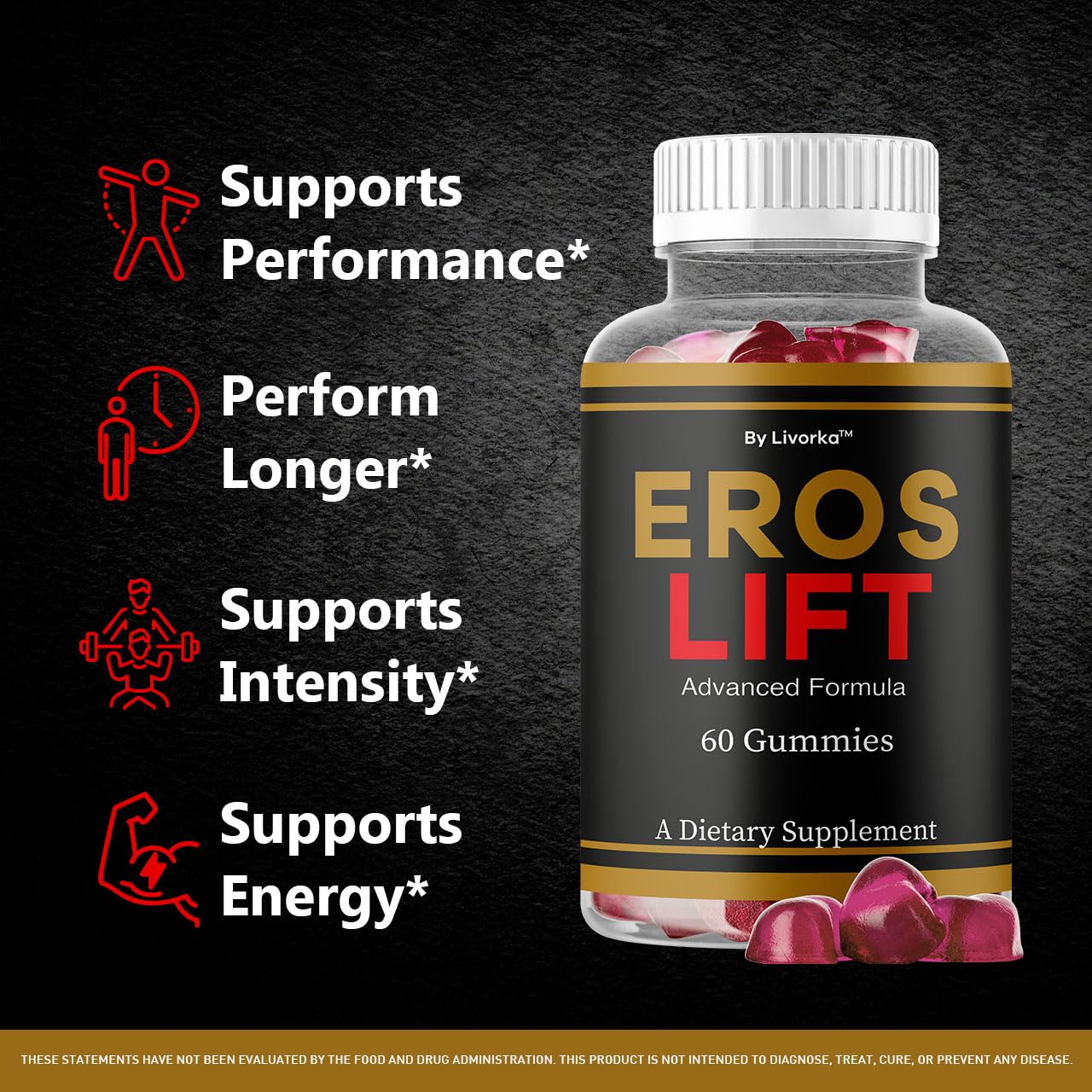 Close-up of Eros Lift gummies texture for daily use