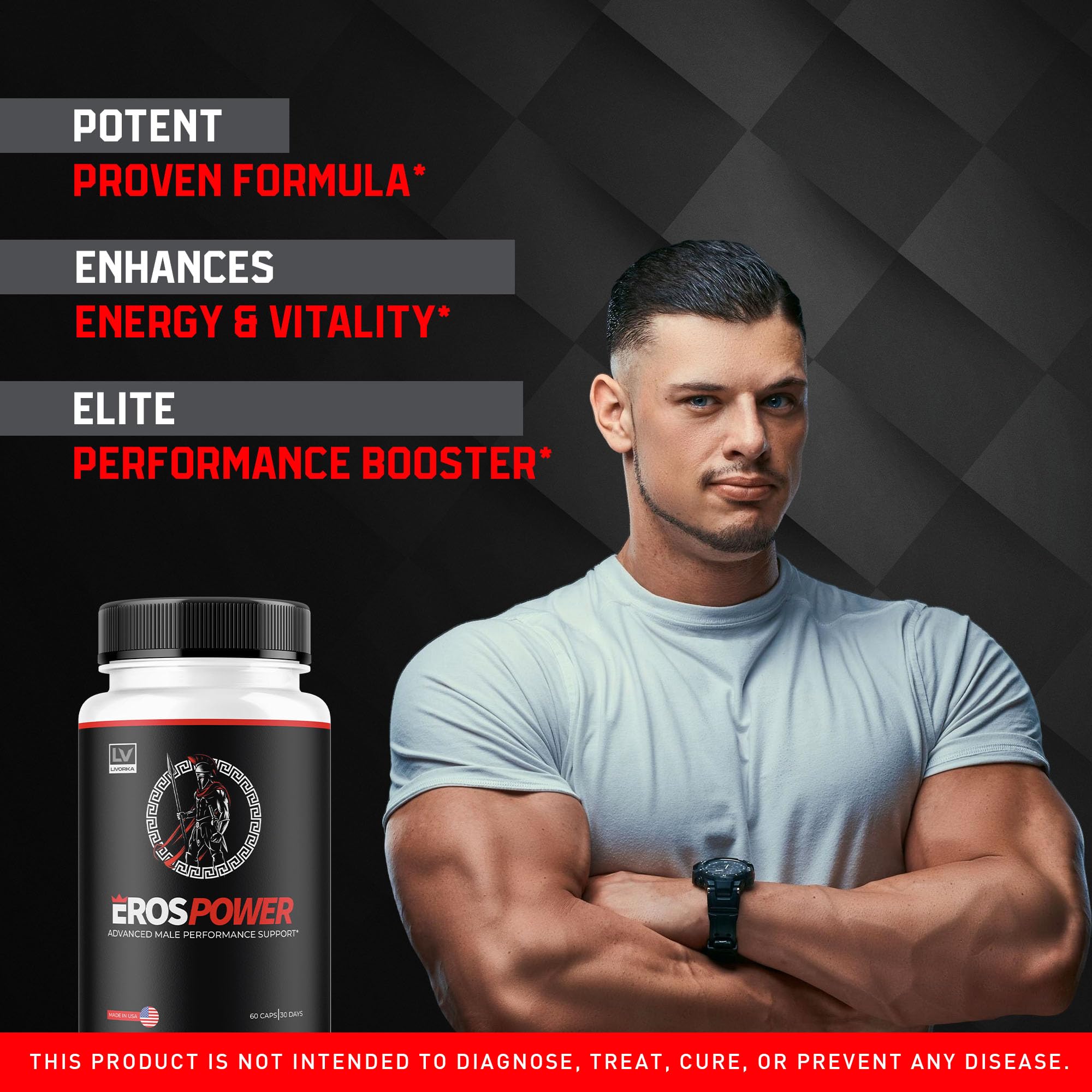 LIVORKA Eros Power capsules for men on a display, suggesting a daily routine.