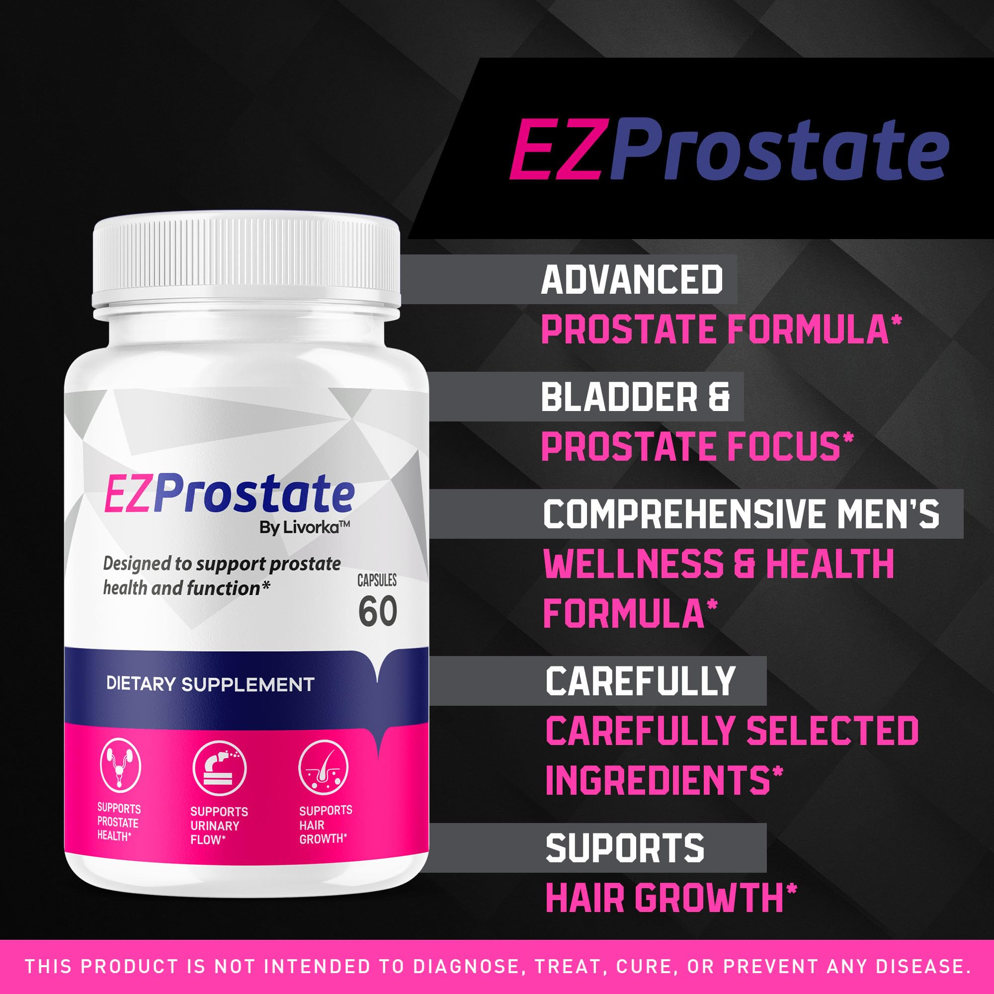 LIVORKA EZ Prostate capsules closeup showing easy-to-swallow design for daily use.